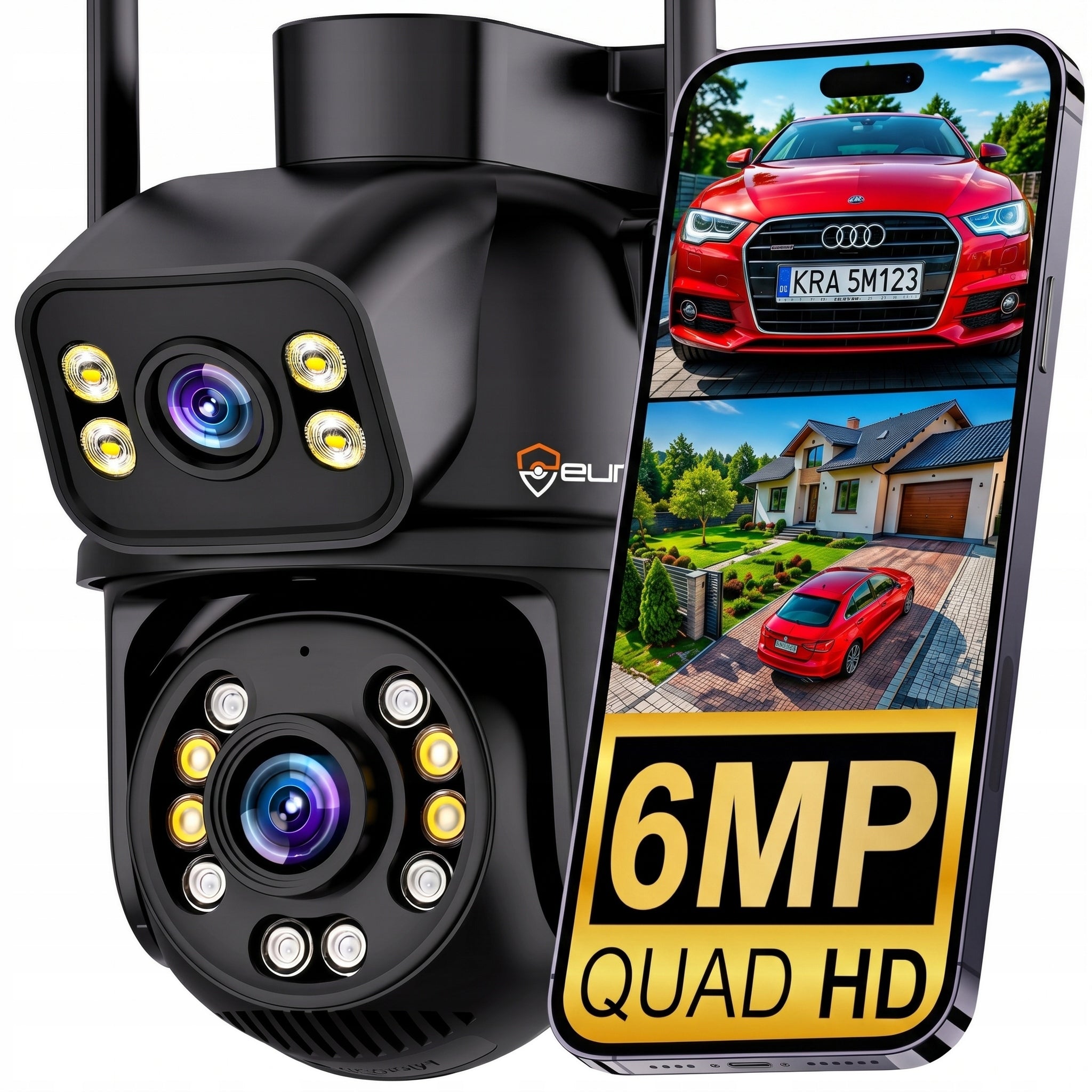 DUAL CAMERA ROTATING WIFI IP UHD AUDIO OUTDOOR 6MPX 6MP 4K DETECTION