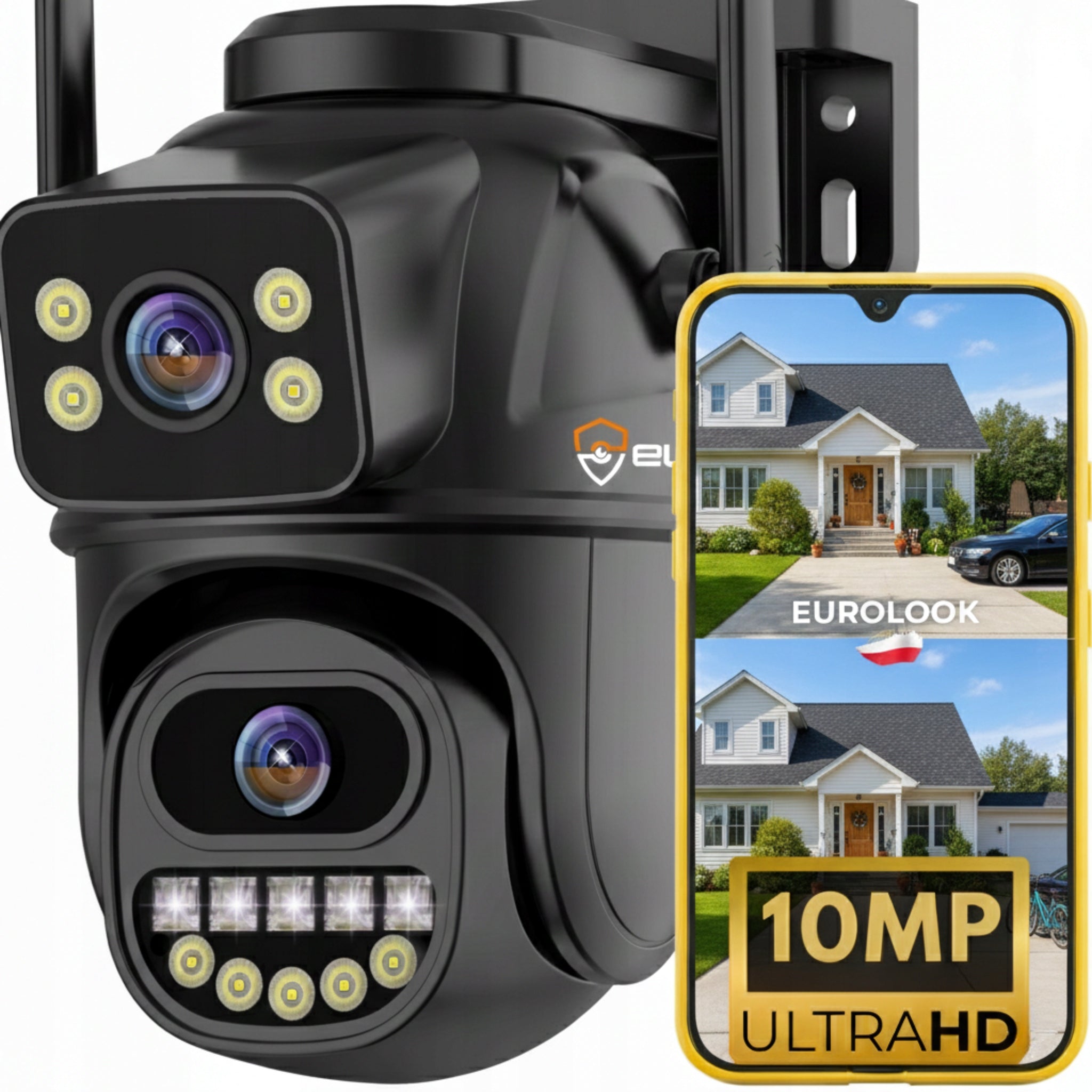DUAL WIFI CAMERA FUNCTIONS AI OUTDOOR 4K ROTATING 10MPX ULTRA HD ZOOM