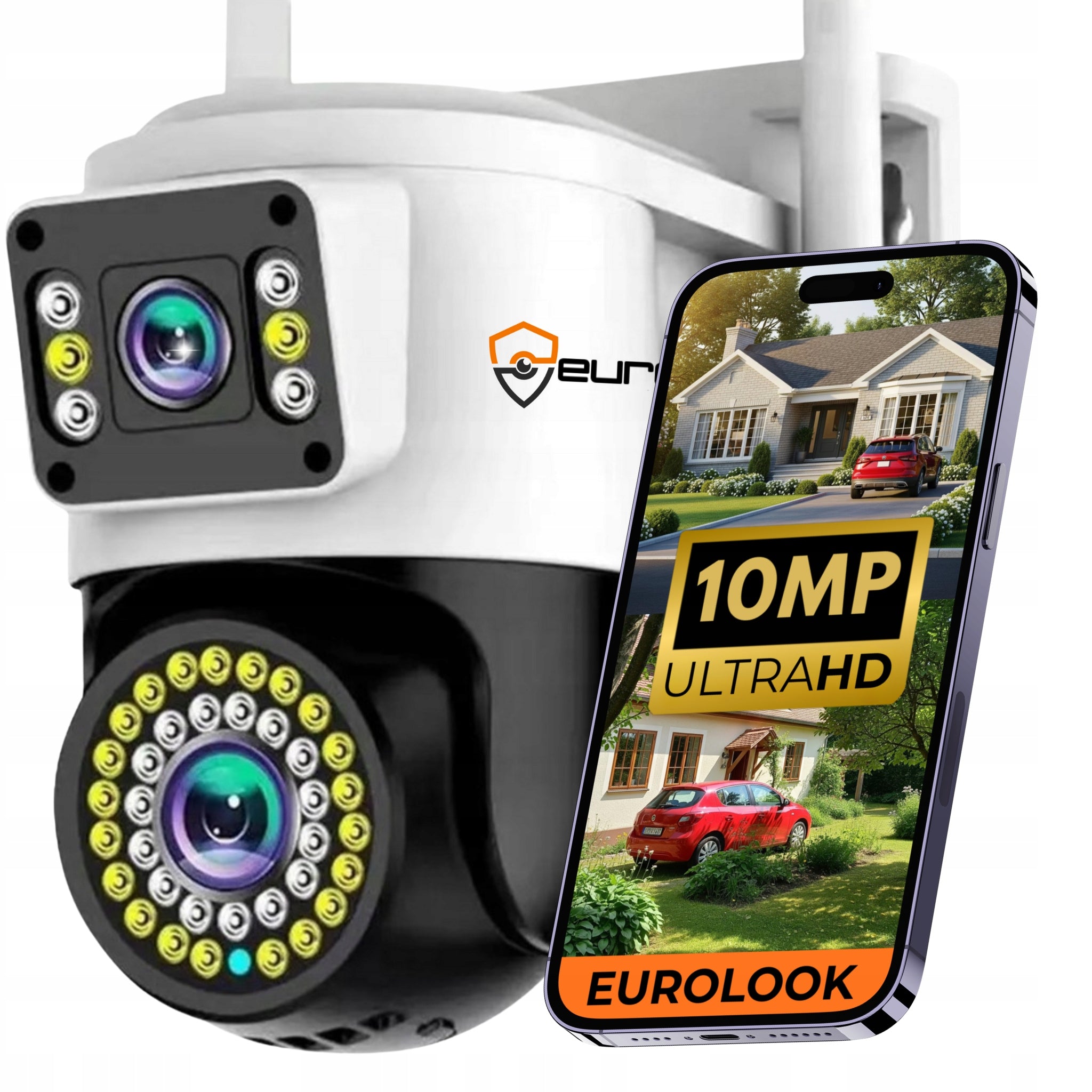 DUAL WIFI CAMERA FUNCTIONS AI OUTDOOR ROTATING 10MPX ULTRA HD MICROPHONE