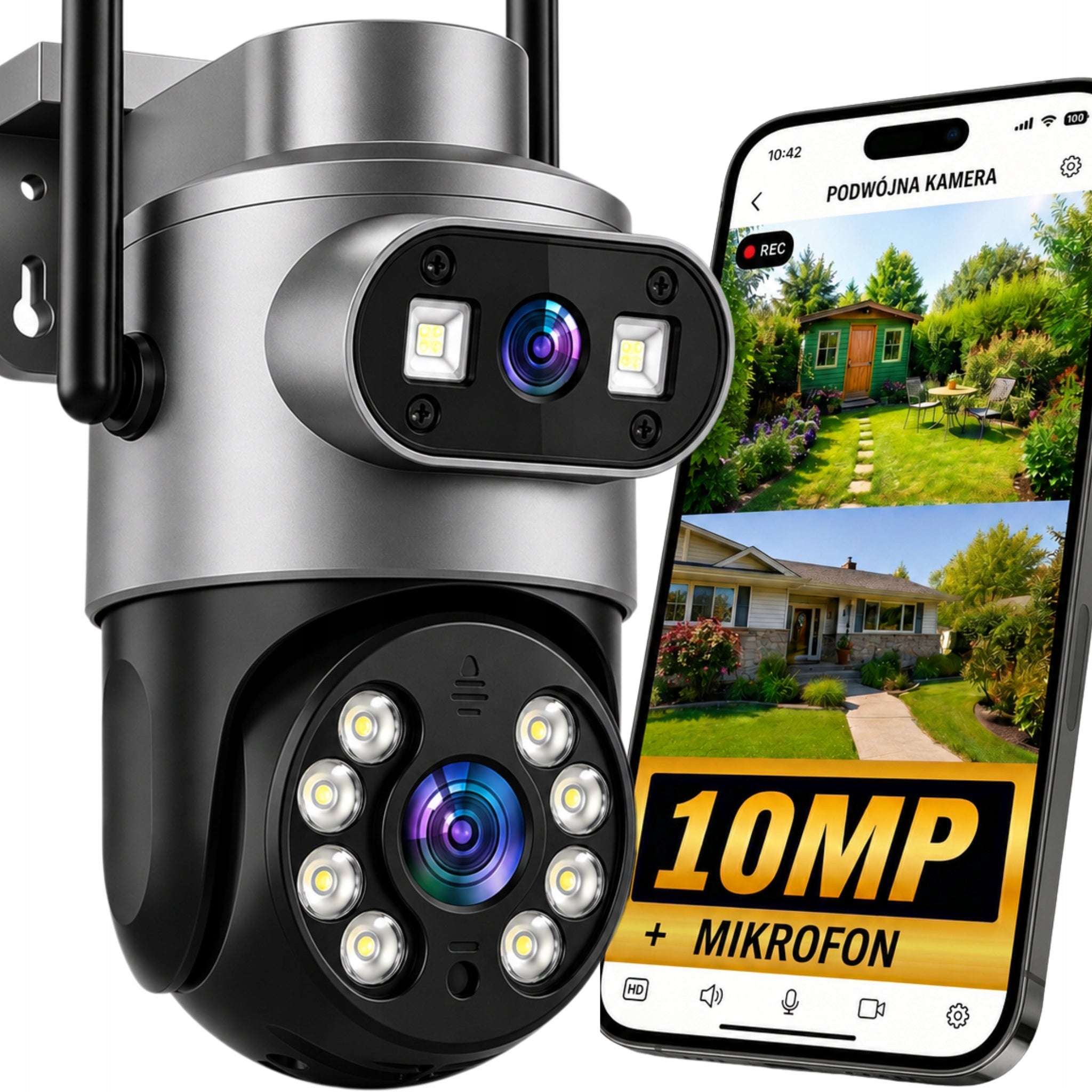 DUAL WIFI CAMERA OUTDOOR ROTATING 10MPX ULTRA HD TRACKING MICROPHONE