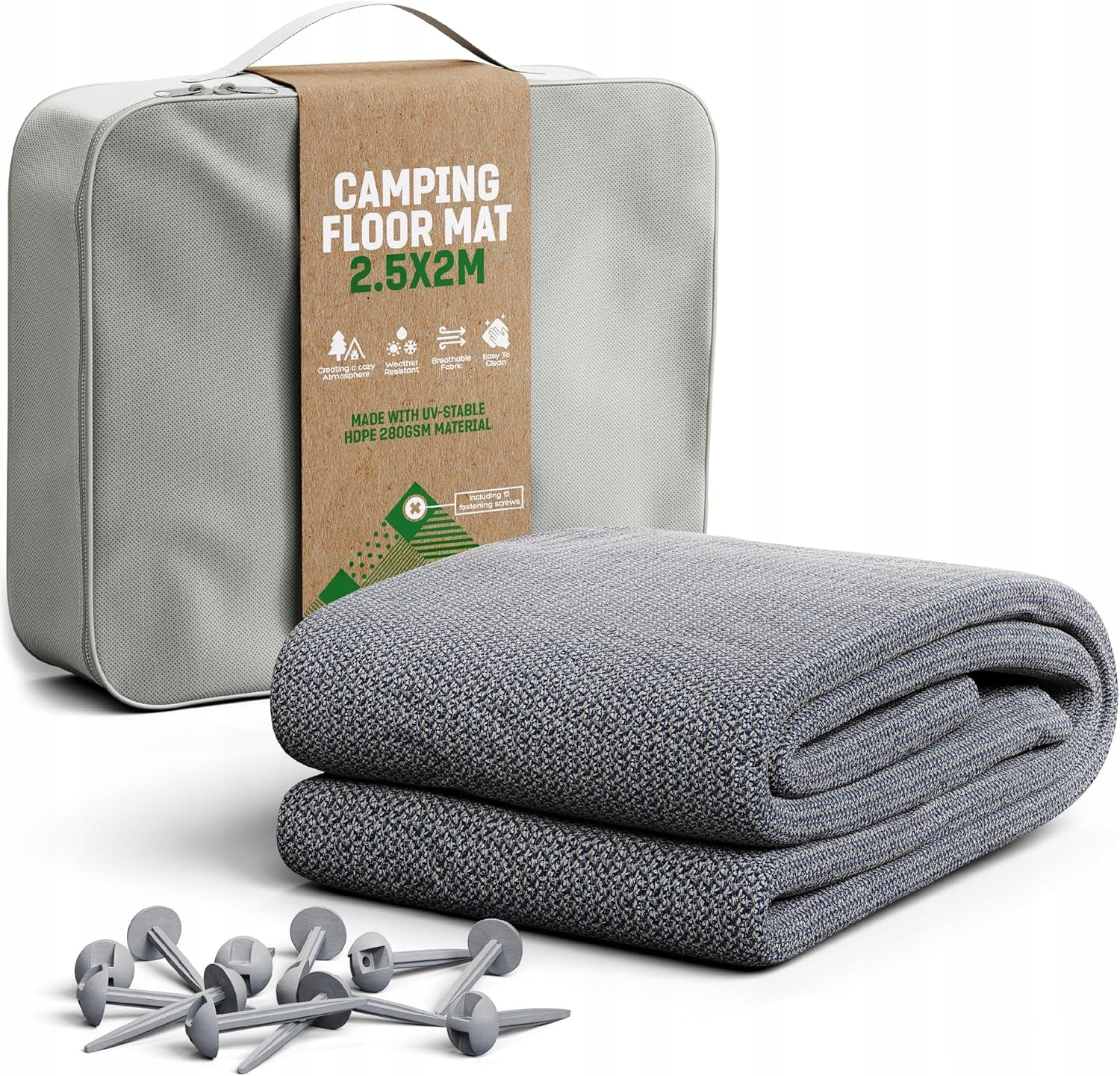 DURABLE TENT CARPET 250X200 CM WITH NAILS AND BAG