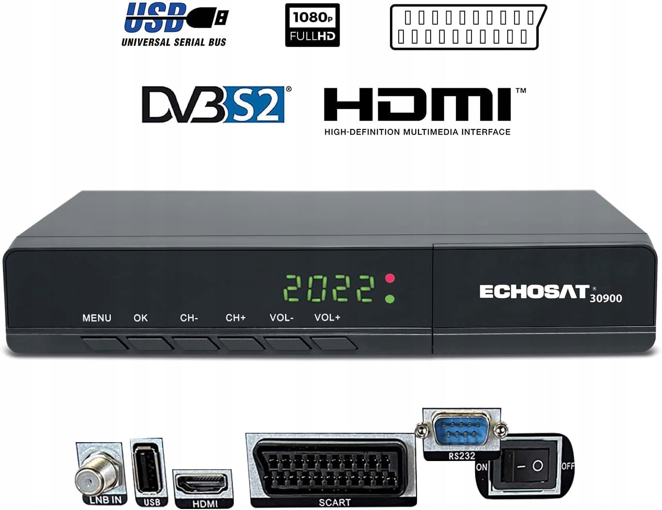 DVB-S, DVB-S2 ECHOSAT 30900 HDMI, USB 2.0, Full HD 1080p Manufacturer code B09LSMQ5BL