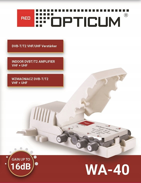 DVB-T FM 1/ 4 Output Antenna DVB-T Signal Amplifier 16dB Opticum Manufacturer code WA-40