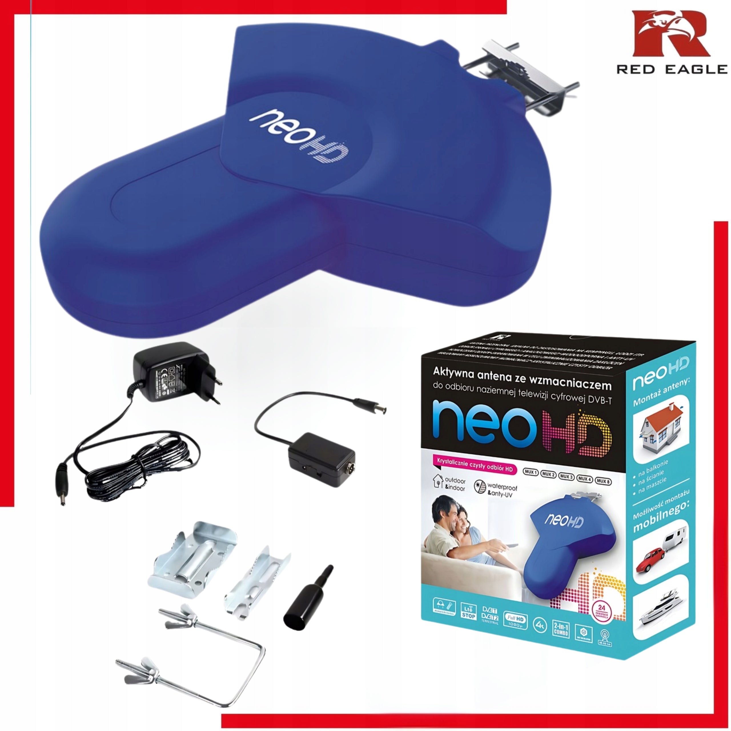 DVB-T2 Antenna RED EAGLE NEO HD External Active Amplifier LTE Filter Packaging status original