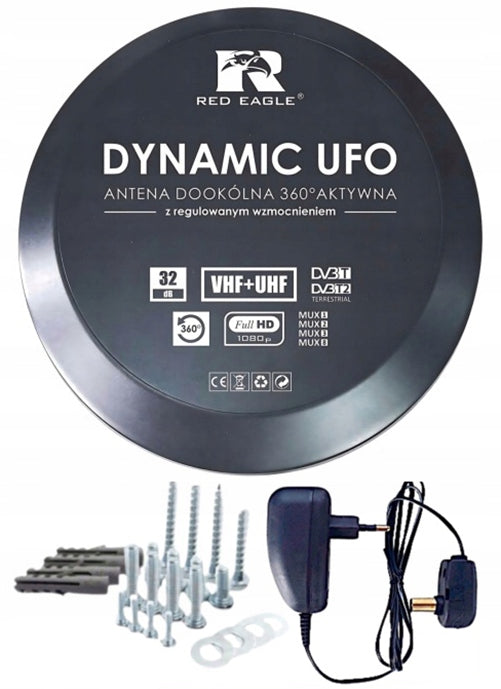 DVB-T2 Dynamic UFO 360° VHF/UHF 4K LTE omnidirectional TV antenna 12V amplifier Packaging status original