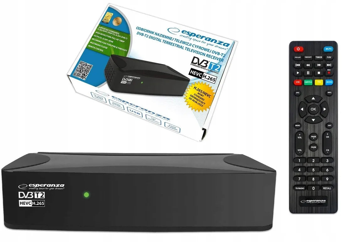 DVB-T2 H.265 HEVC FHD PVR HDMI SCART USB remote control Esperanza EV108R