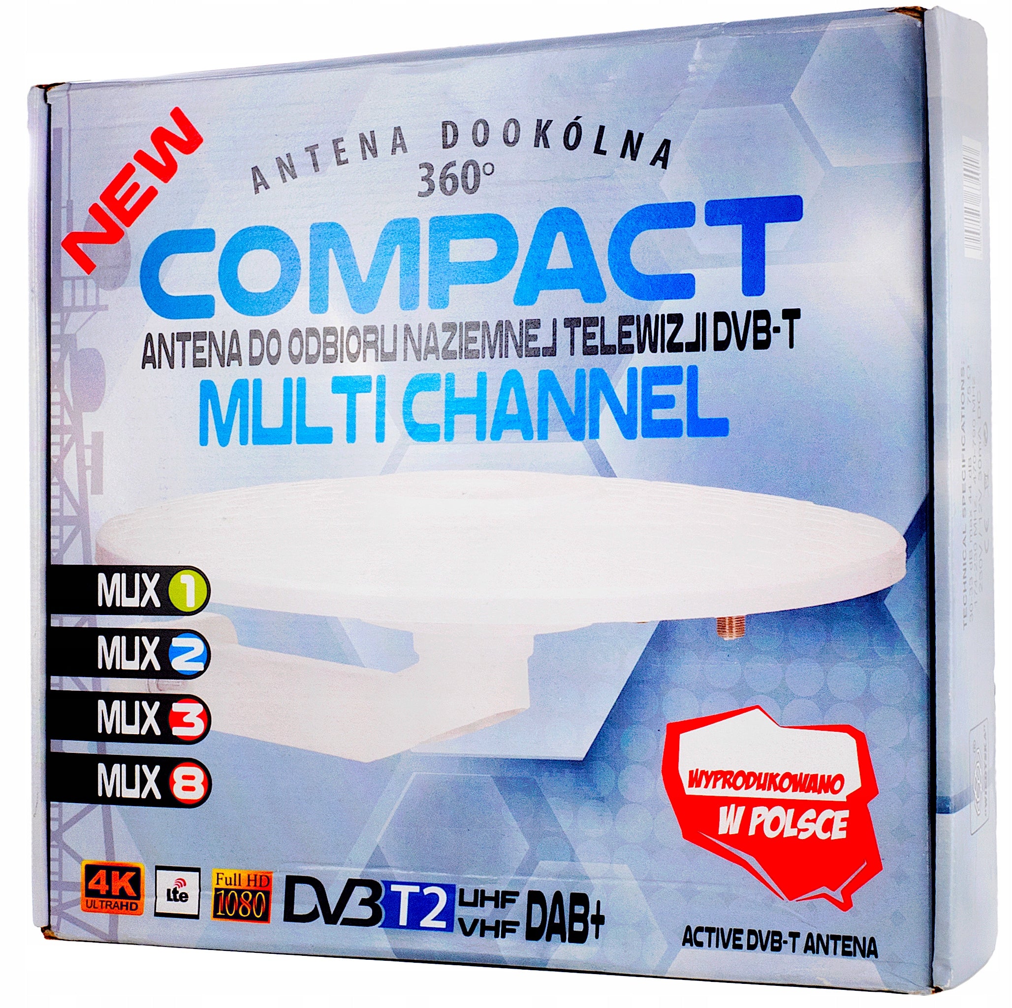 DVB-T2 OMNIDIRECTIONAL ANTENNA ACTIVE 4K Full HD MUXY USB Brand Wiedyska