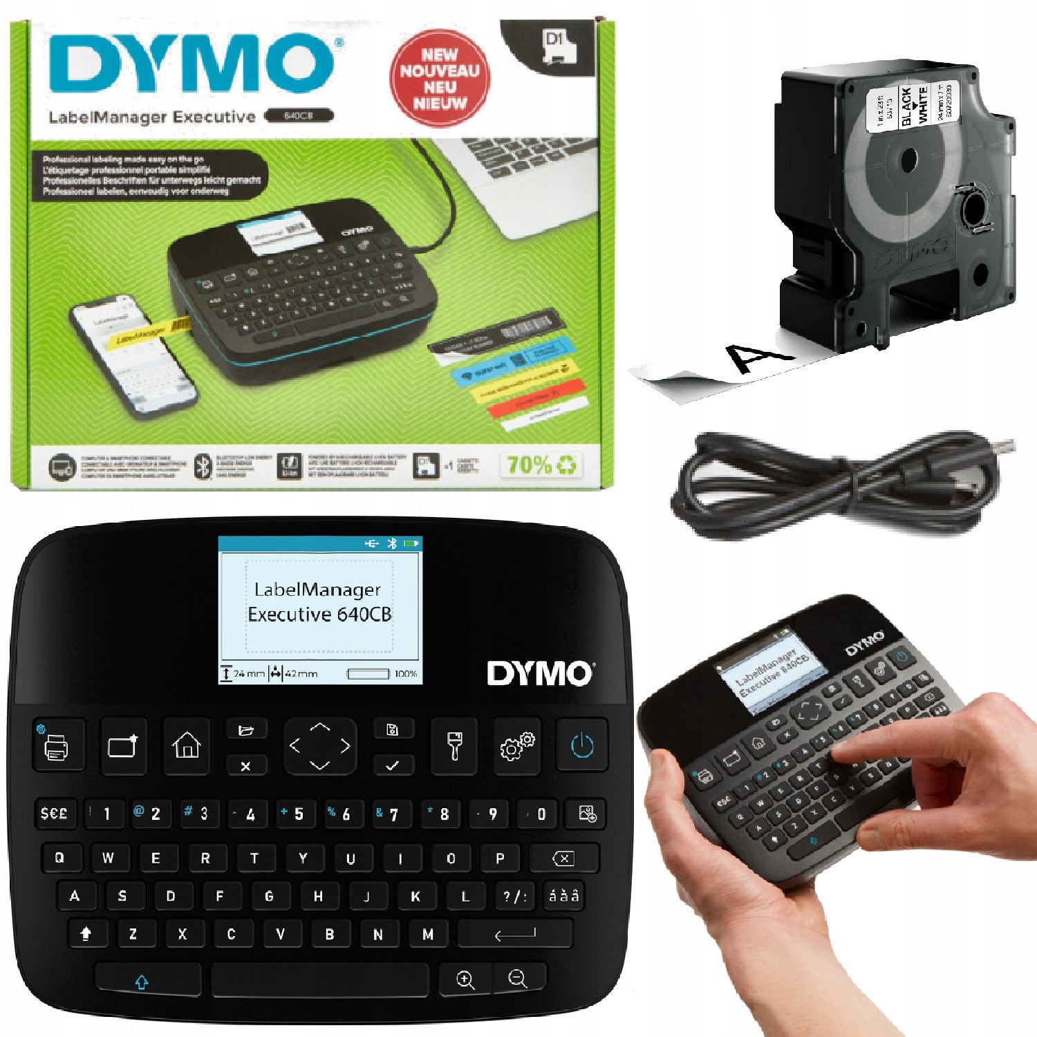 DYMO LabelManager LM640CB Label Printer for Home Office + D1 24mm Tape