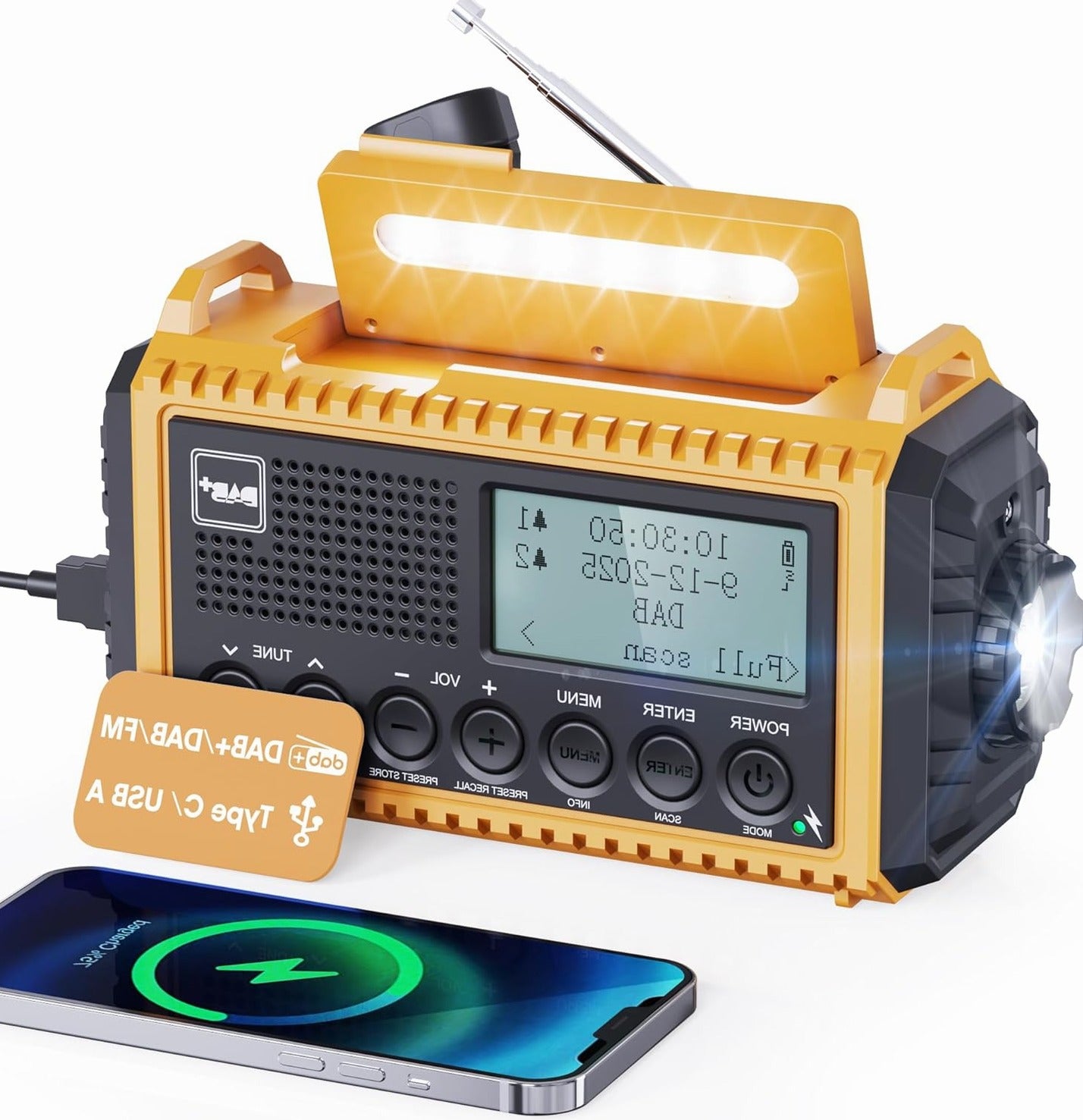 Dab Portable fm with Crank Charging Flashlight for Camping