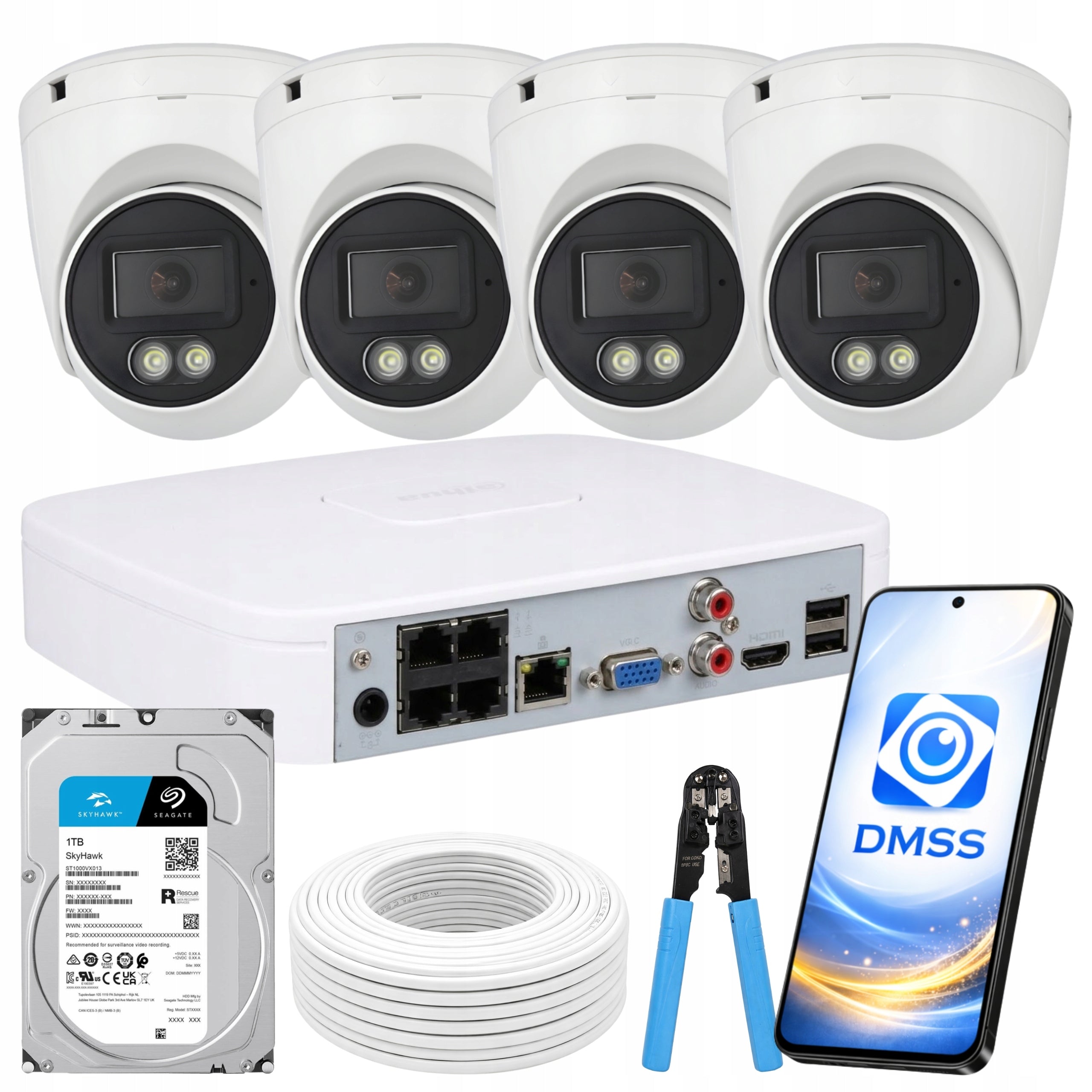 Dahua Home Monitoring 4x Outdoor PoE Dome IP Camera 4Mpx Dual Light