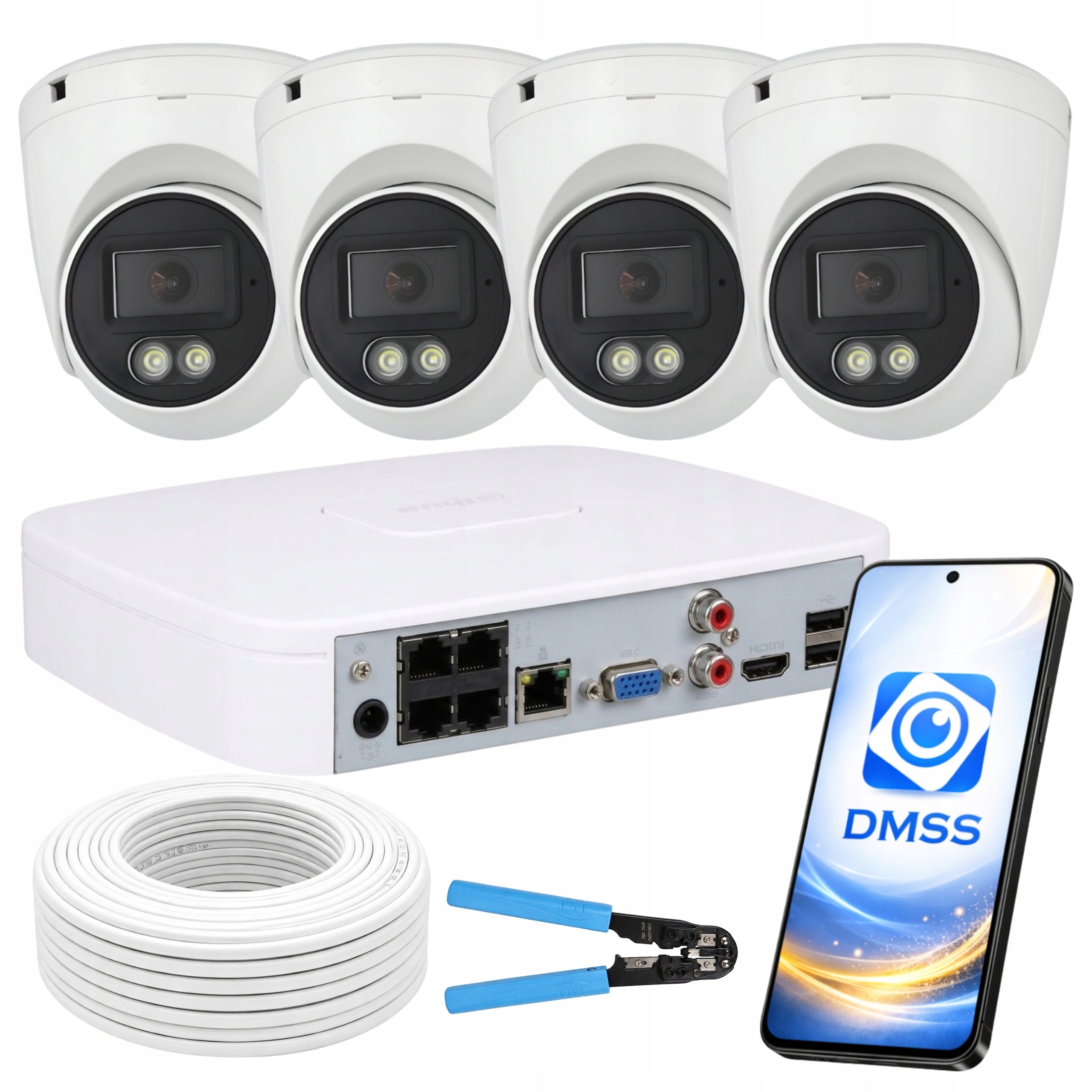 Dahua IP Monitoring Kit 4x Outdoor Dome Camera 4Mpx DUAL LIGHT