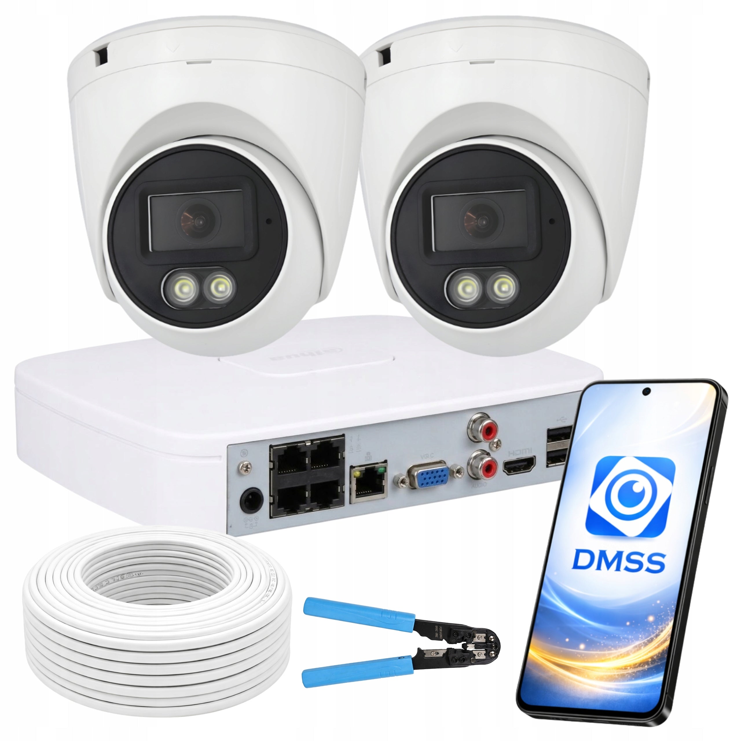 Dahua surveillance camera kit 2 IP PoE cameras 4Mp DUAL LIGHT surveillance