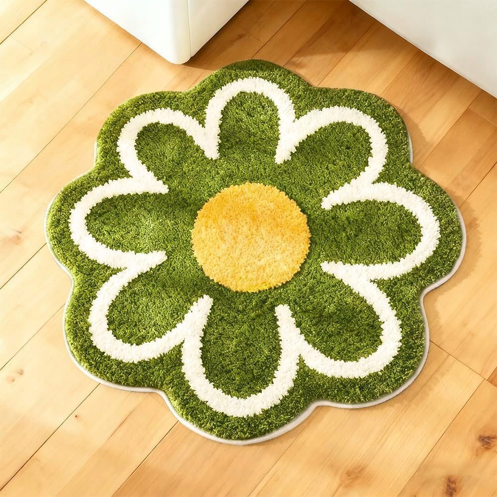 Daisy Bathroom Rug 40x40 cm Green Microfiber Mat Absorbent