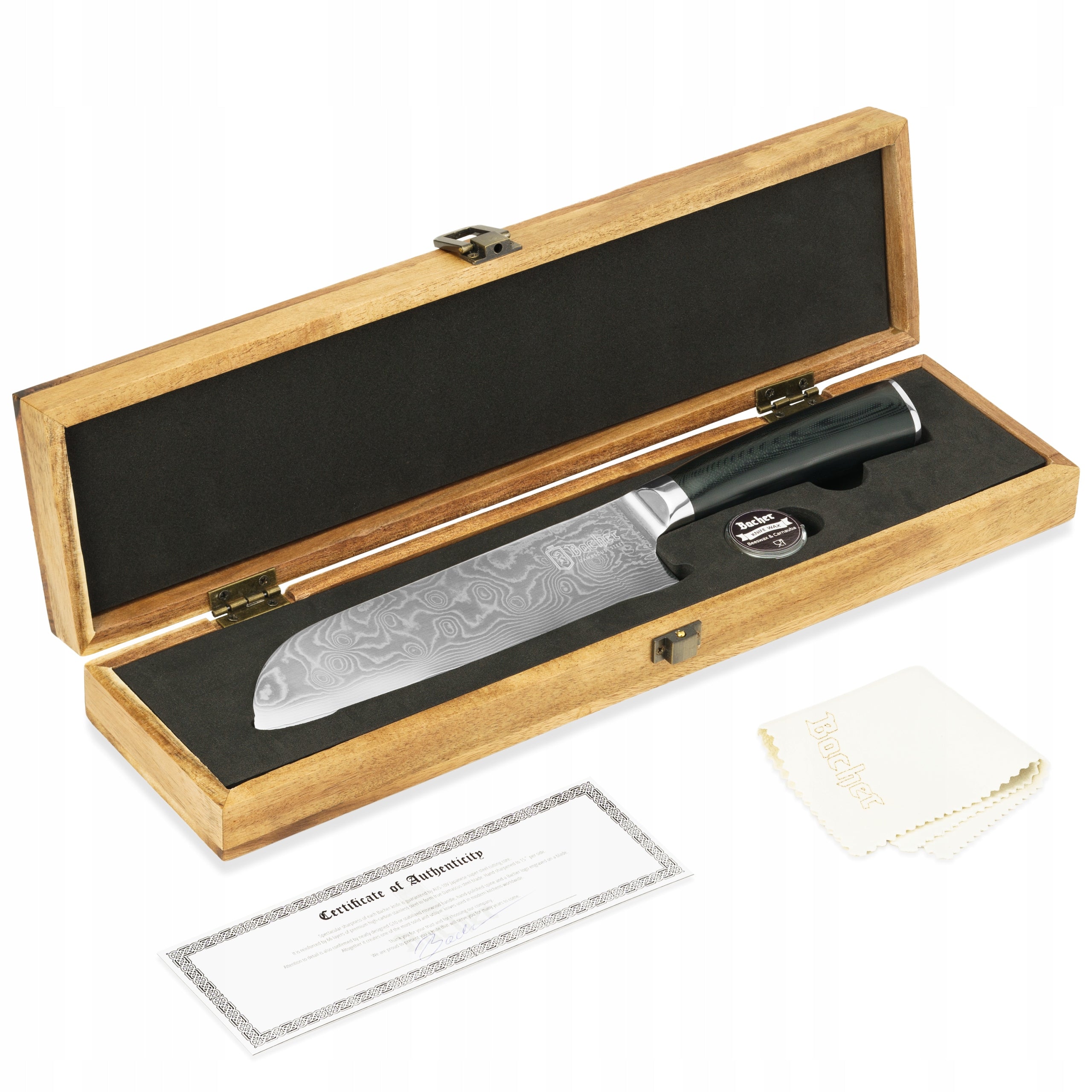 Damascus Steel Knife Kitchen Chef Japanese BACHER SANTOKU G10