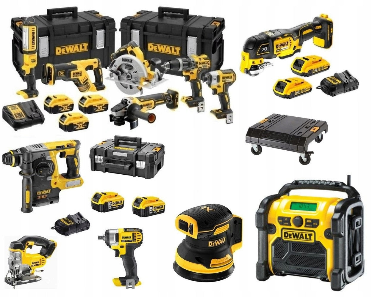 DeWalt 12 el 18V Tool Set with 7 Rechargeable Batteries - Professional Set