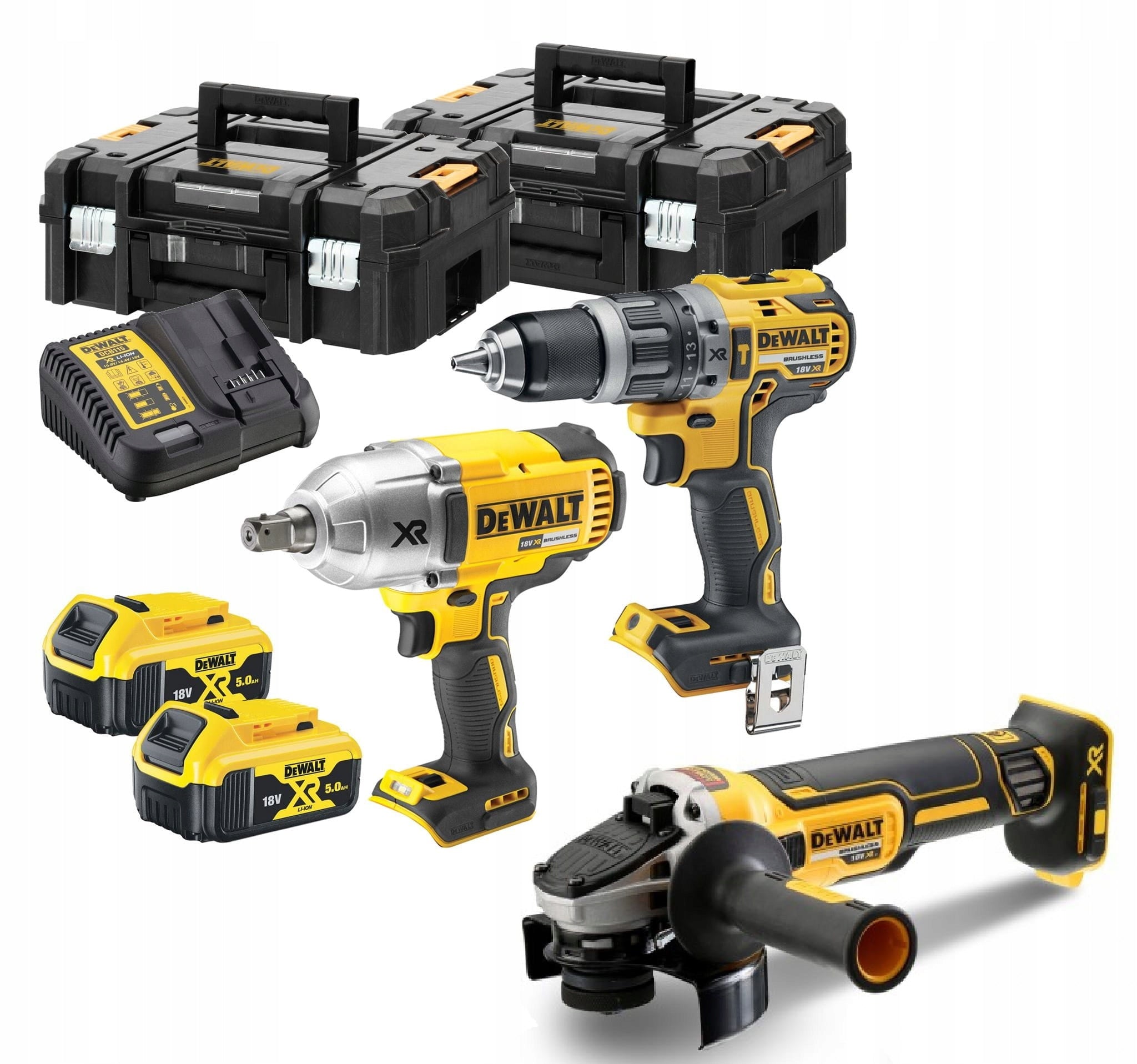 DeWalt Set of 3 power tools COMBO DCG405 DCD796 DCF899 2x5Ah 18V XR
