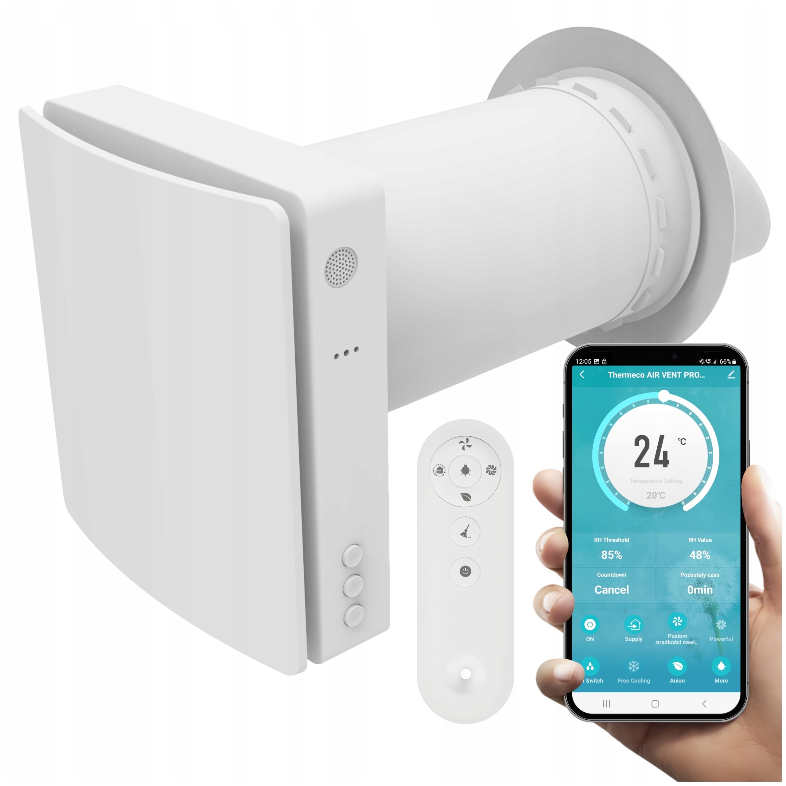 Decentralized wall recuperator AIR VENT PRO 160 60m3/h remote control WIFI Thermeco
