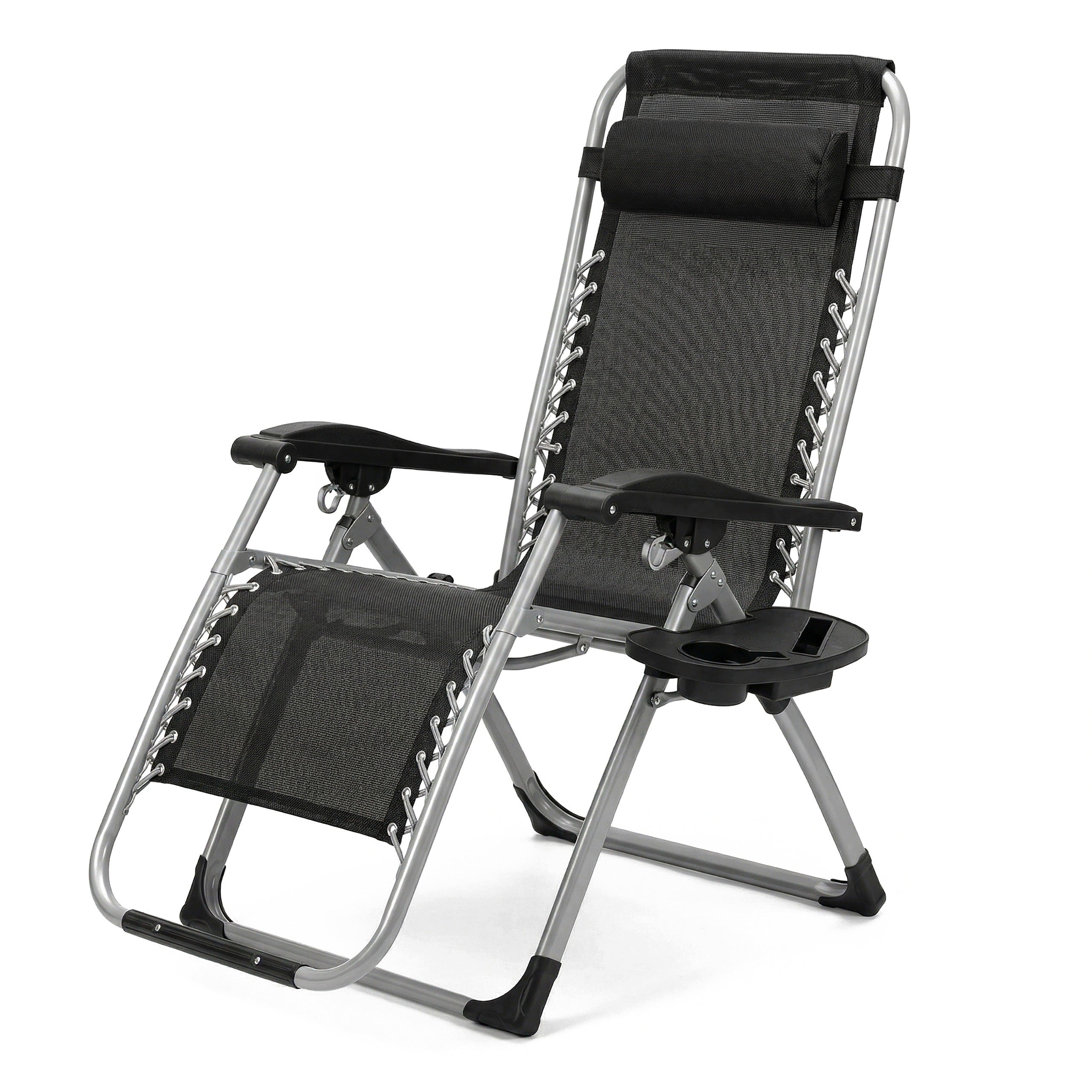 Deckchair Folding Zero Gravity Black Garden Lightweight Cushion Adjustable Set Packaging status original