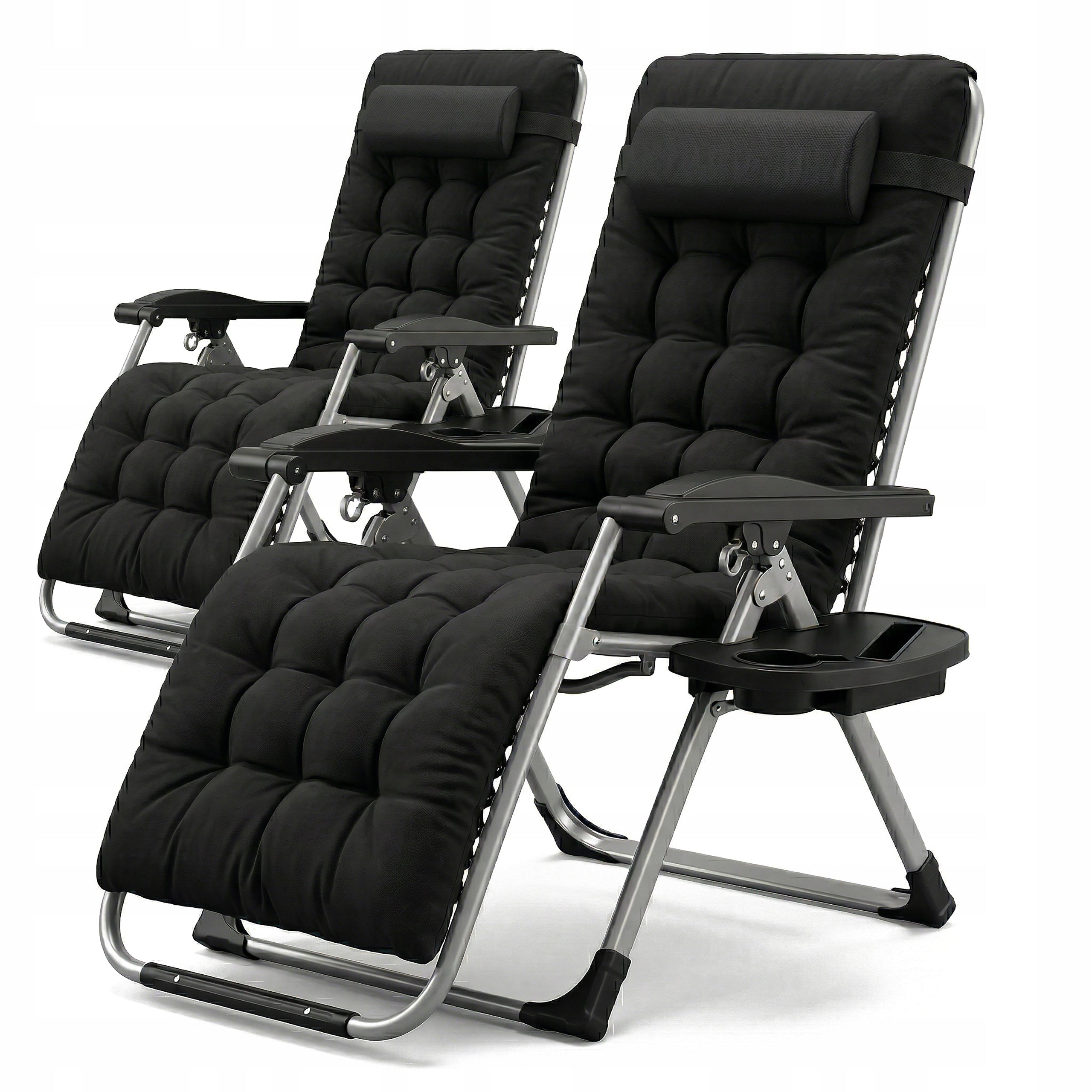 Deckchair Folding Zero Gravity Black Garden Lightweight Cushion Adjustable Set