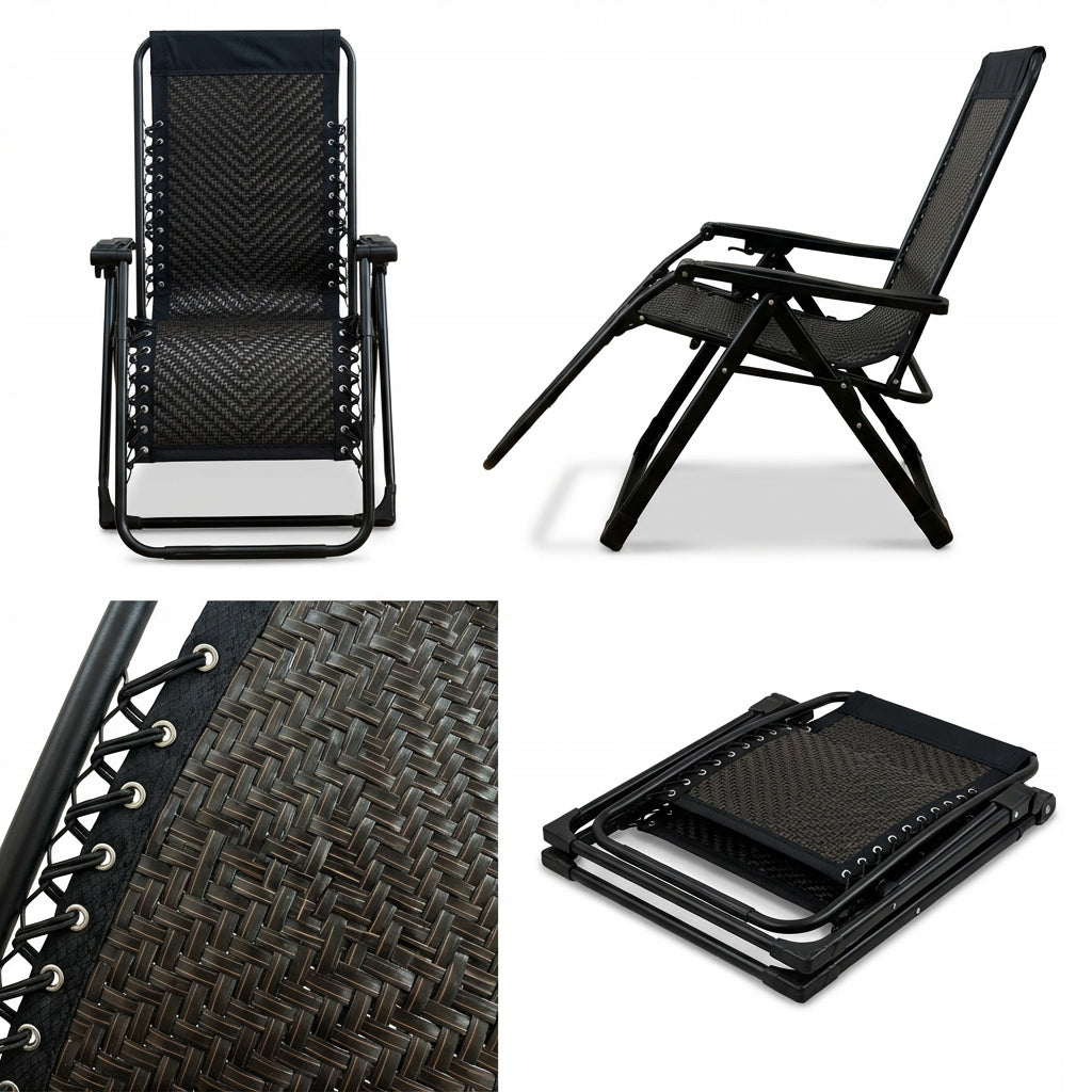 Deckchair metal black folding Packaging status original
