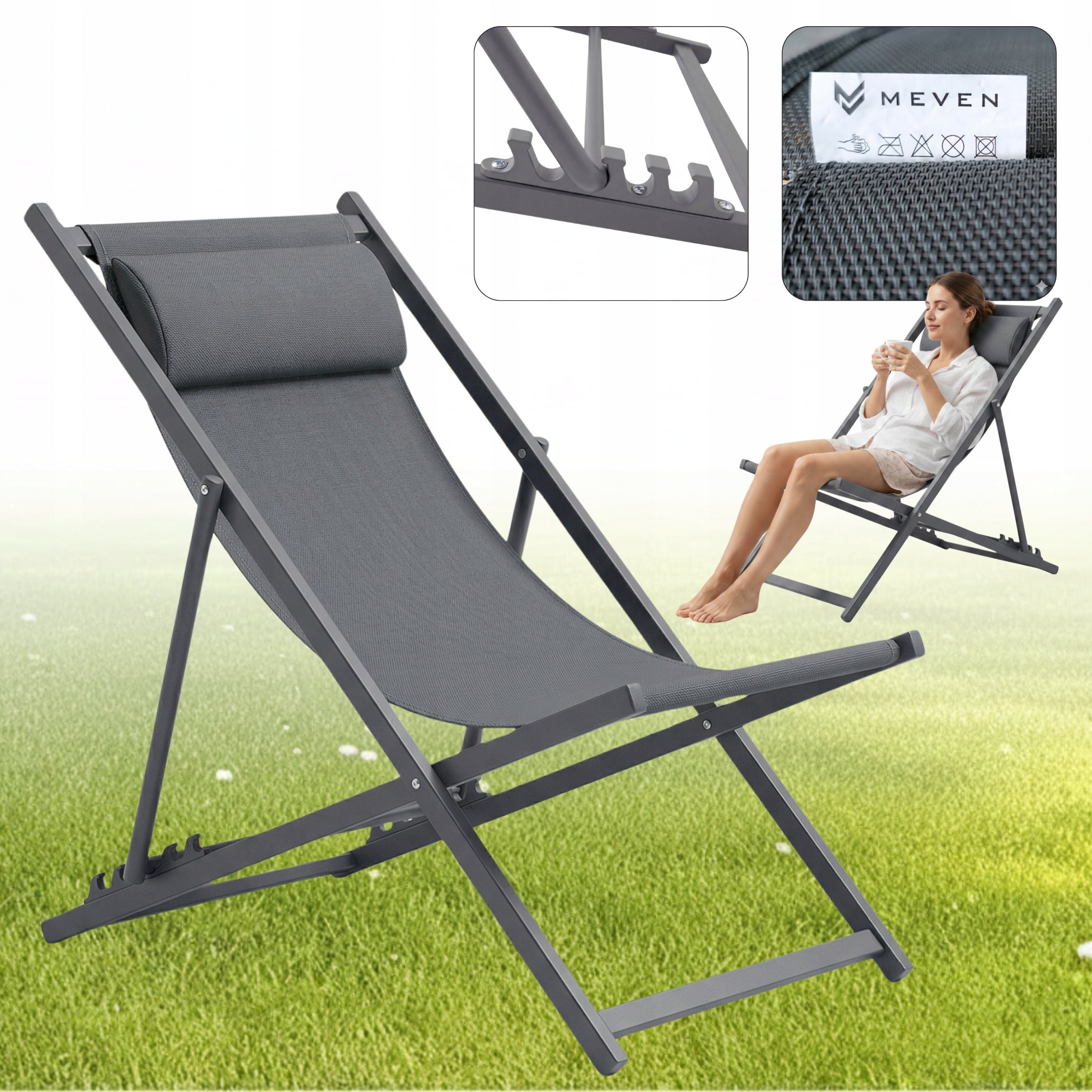 Deckchair steel grey MEVEN