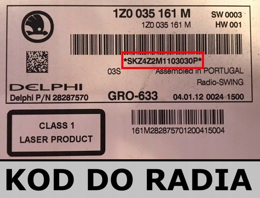 Decoding Code for Octavia Superb Fabia Yeti Roomster Citigo Radio (SKODA)