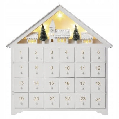 Decorations - 8 LED wooden advent calendar 35x30 cm, 2x AA warm white