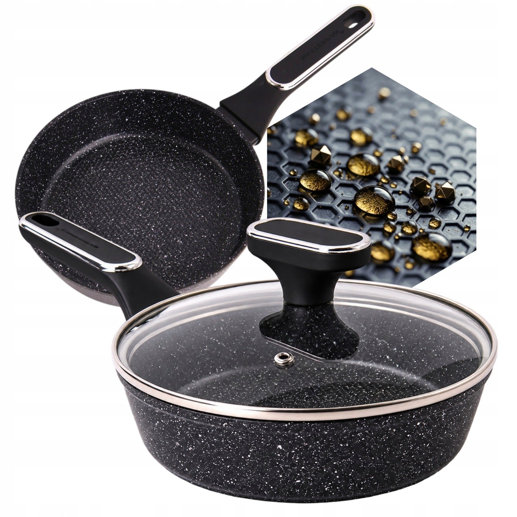 Deep frying pan 28 cm honeycomb with lid non-stick induction