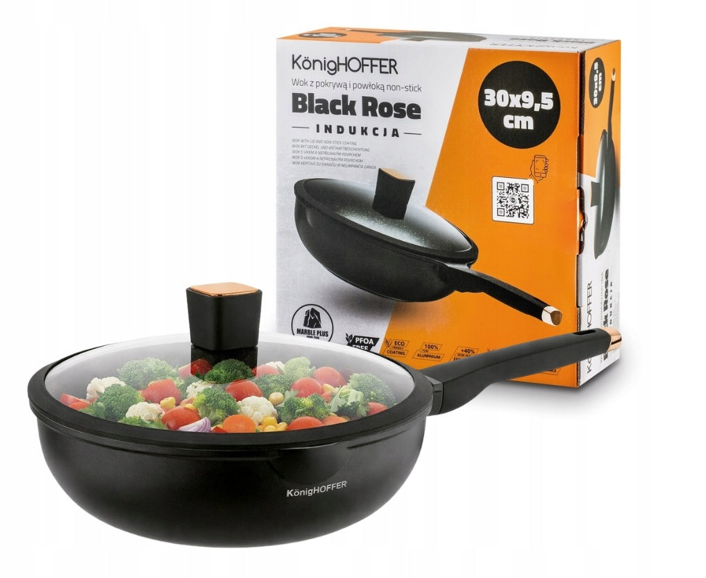 Deep frying pan (30cm) with lid, wok Black Rose Konighoffer