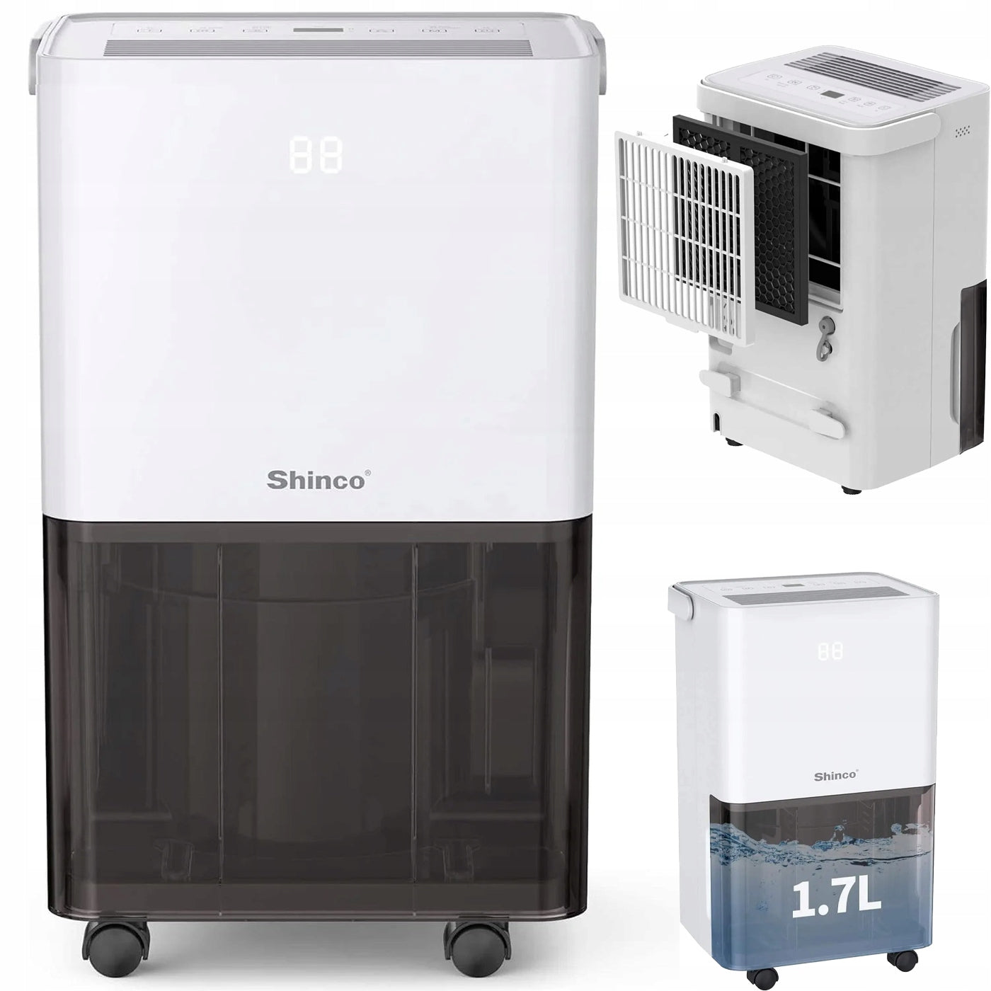 Dehumidifier 10L/D Compressor 39dB Hygrostat Drying 45m3 8722