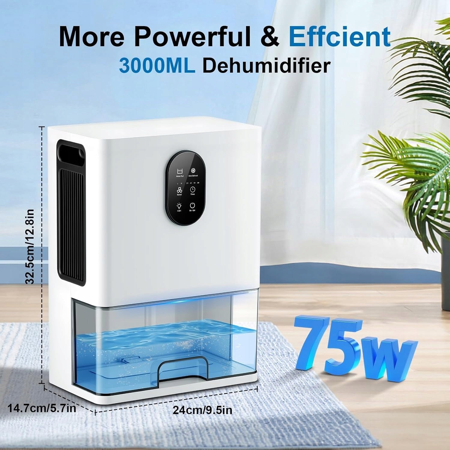 Dehumidifier 3000 ml 75W 1000 ml/24h Timer LED Auto Defrost Manufacturer code B0G7YMXSM1