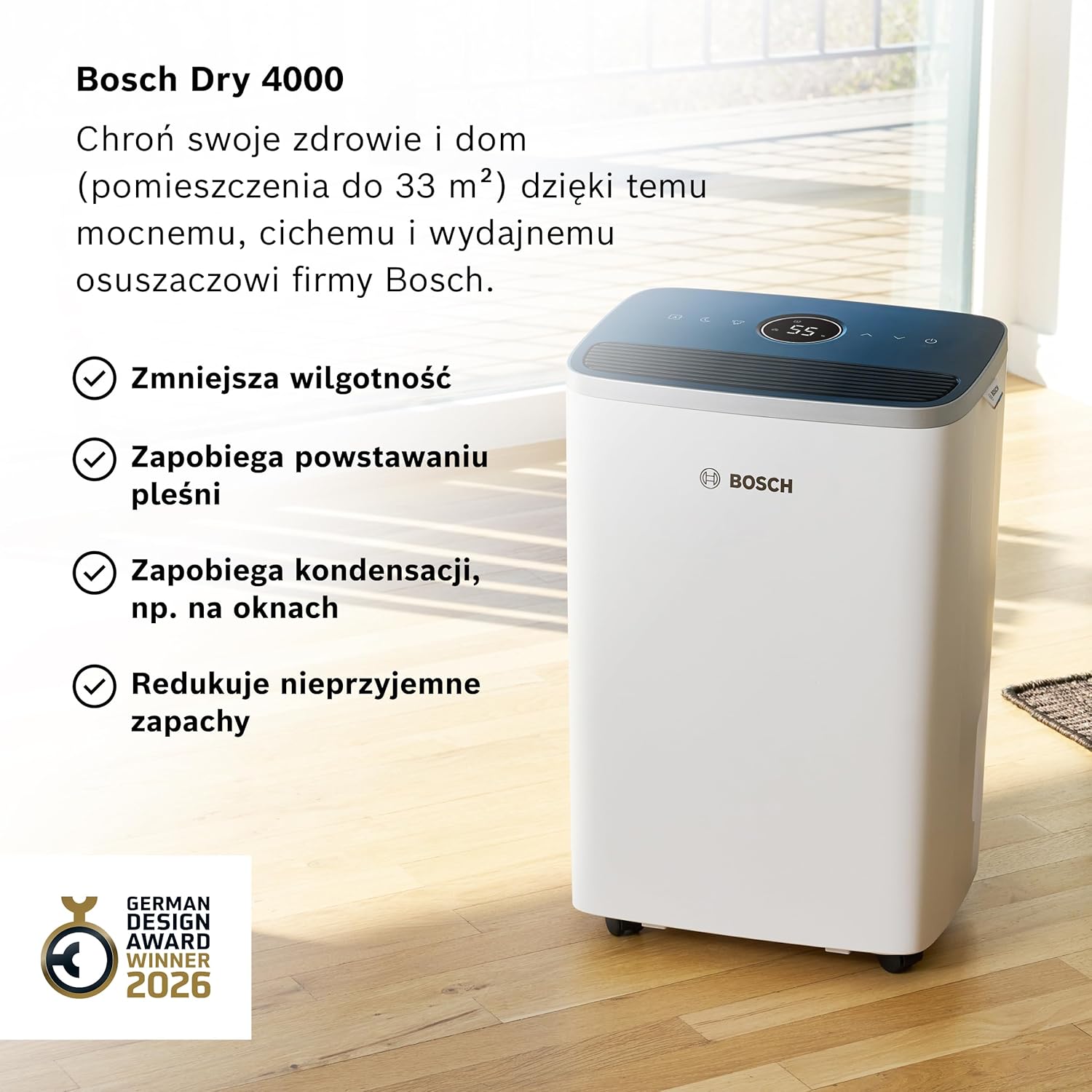 Dehumidifier Bosch Dry 4000 16L/24h Quiet Up to 33m² Drying Laundry Manufacturer code 7733703558