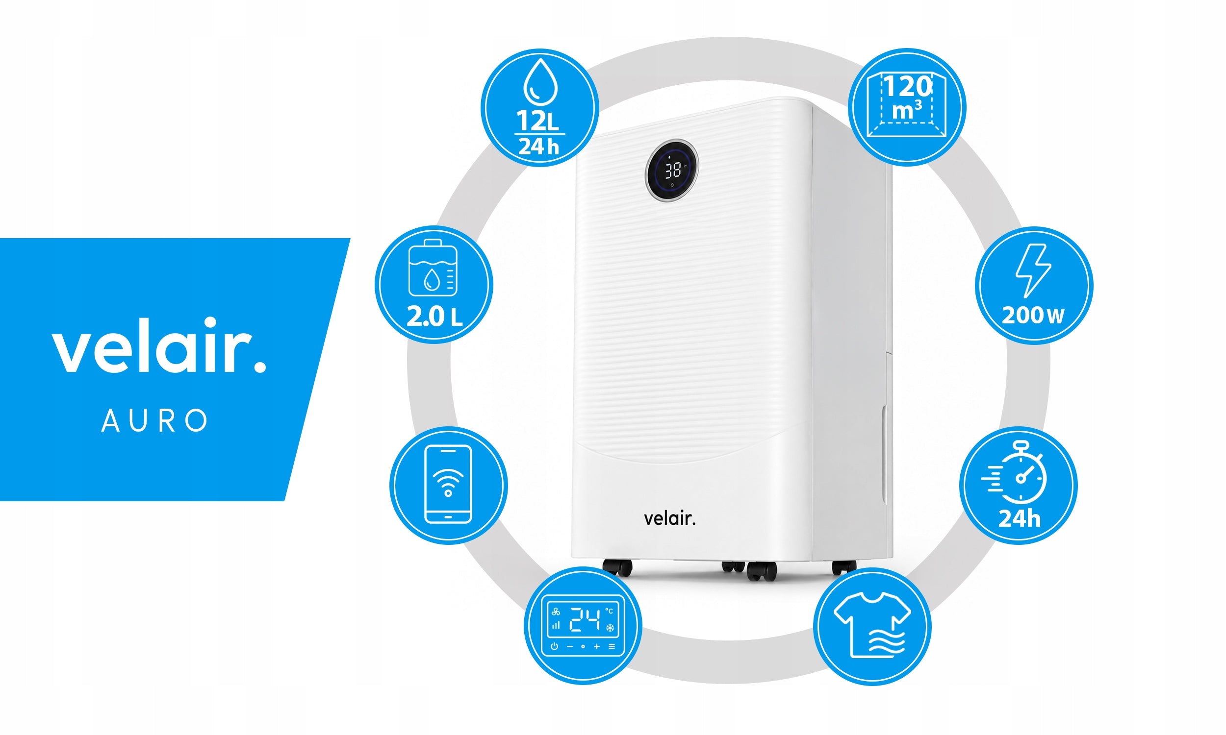 Dehumidifier VELAIR AURO 12l/24h WiFi QUIET moisture absorber Packaging status original