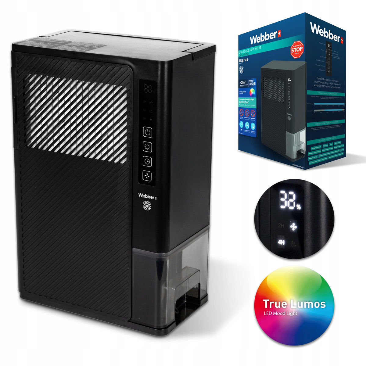 Dehumidifier Webber DEX 1 absorber 3 L / 24H Silent HEPA LED 20m² D