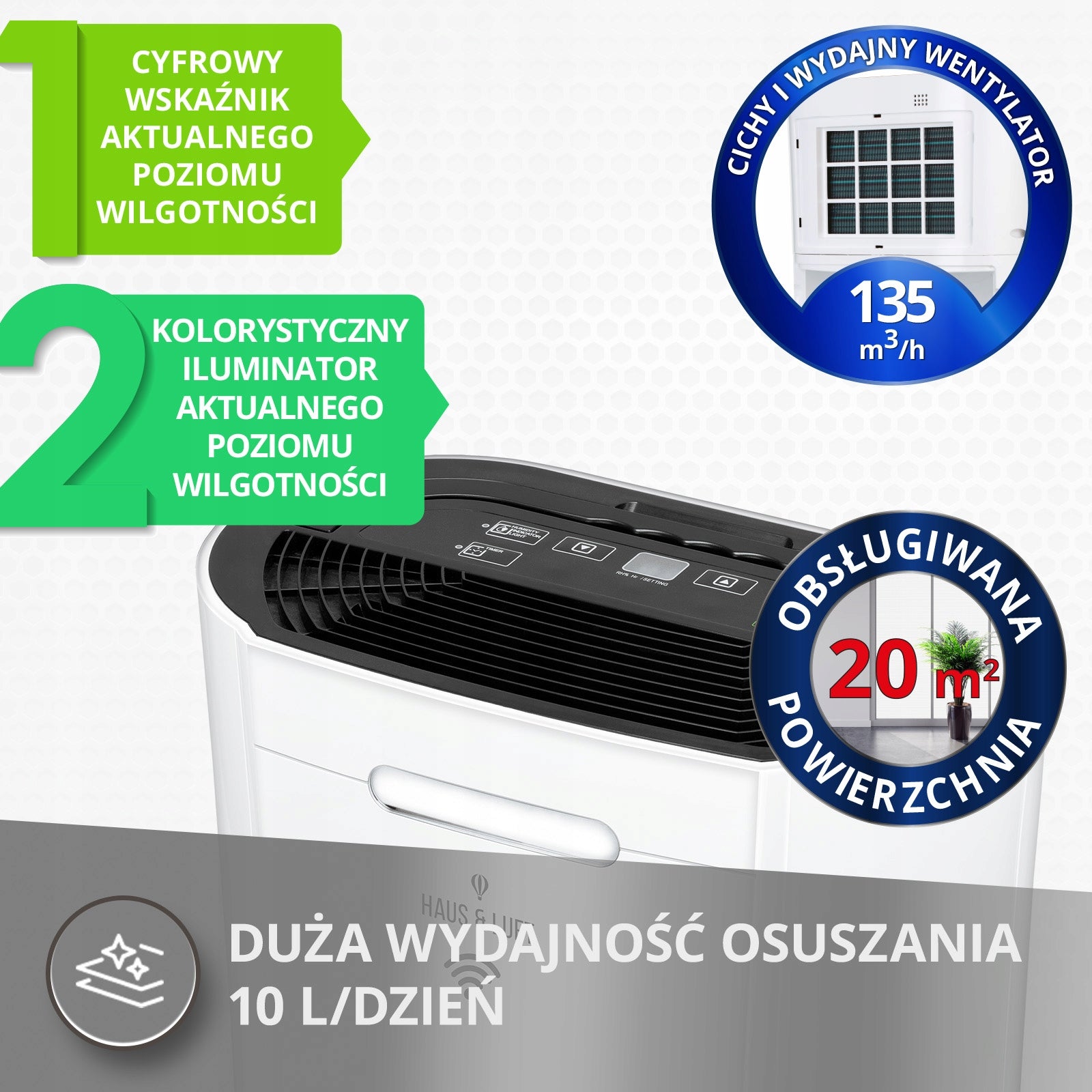 Dehumidifier efficient silent moisture absorber 10L/24H HL-OS-10/WIFI Packaging status original