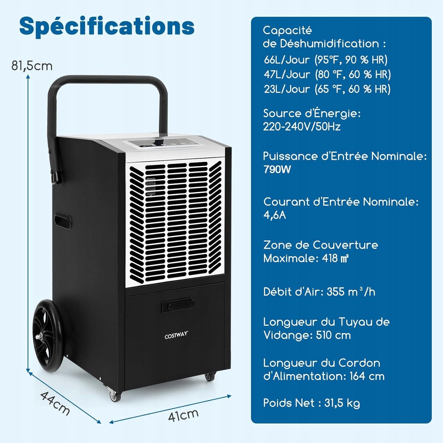 Dehumidifier with 24-hour timer Construction dehumidifier 66l/24h Manufacturer code ES10504DE-WH