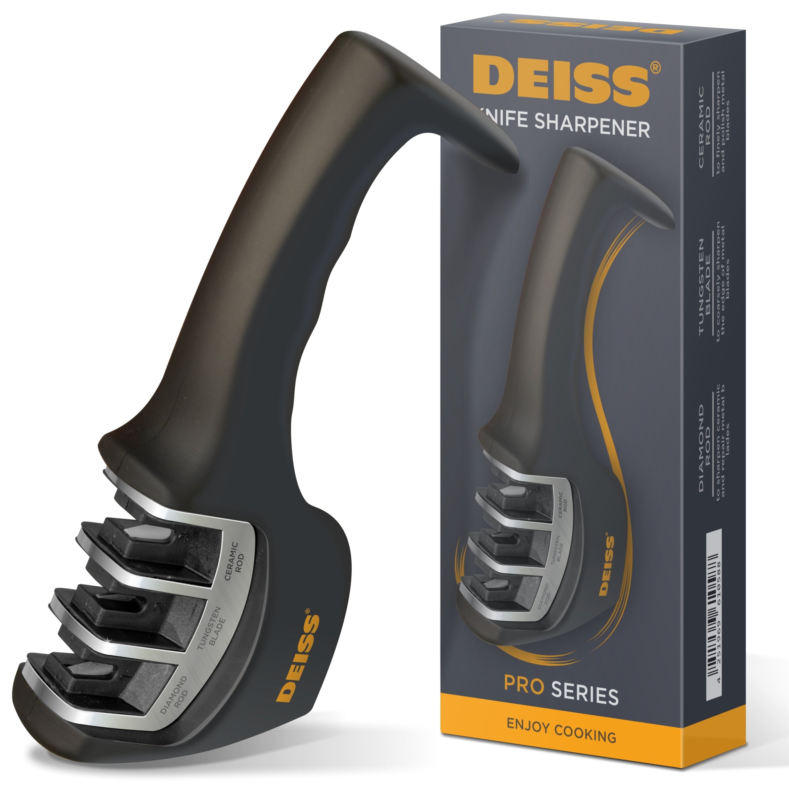 Deiss PRO Knife Sharpener, 3-Step Kitchen Scissors, Professional