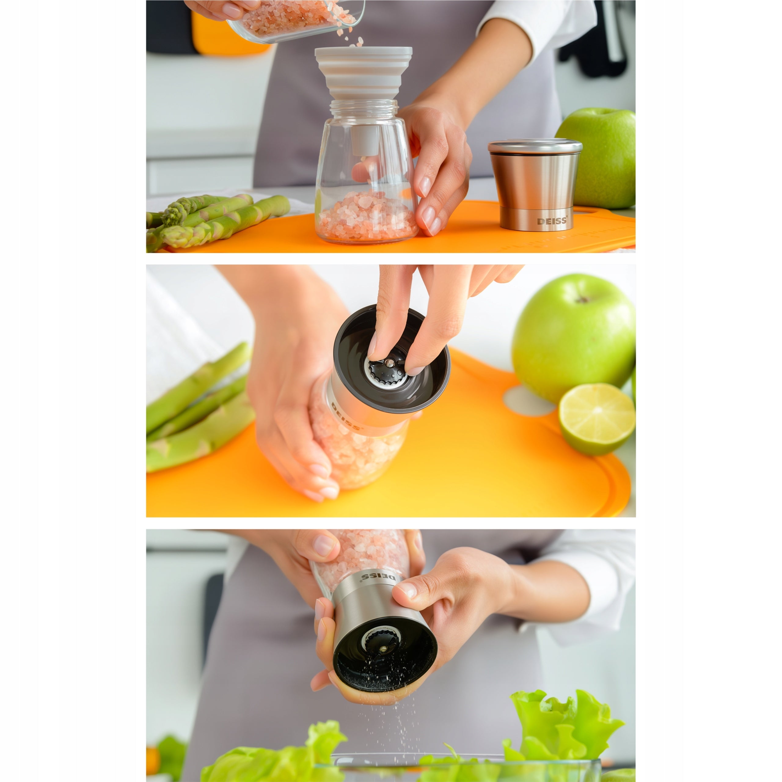 Deiss PRO Pepper and Salt Grinder Set, 2 Hand Grinders and Small Funnel Manufacturer code 4251969602026