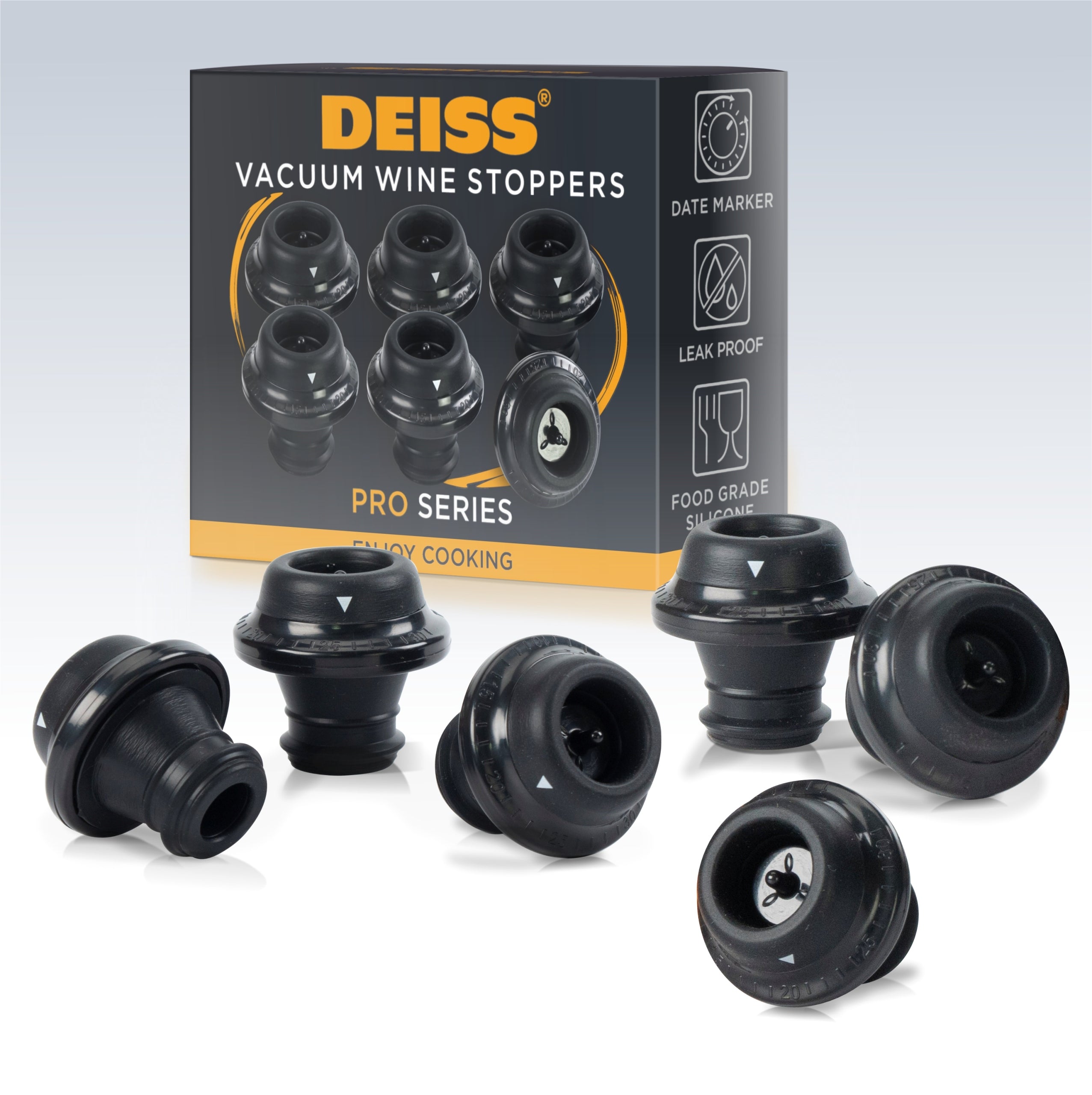 Deiss PRO Silicone Wine Bottle Stoppers, Set of 6 EAN (GTIN) 4251969615057