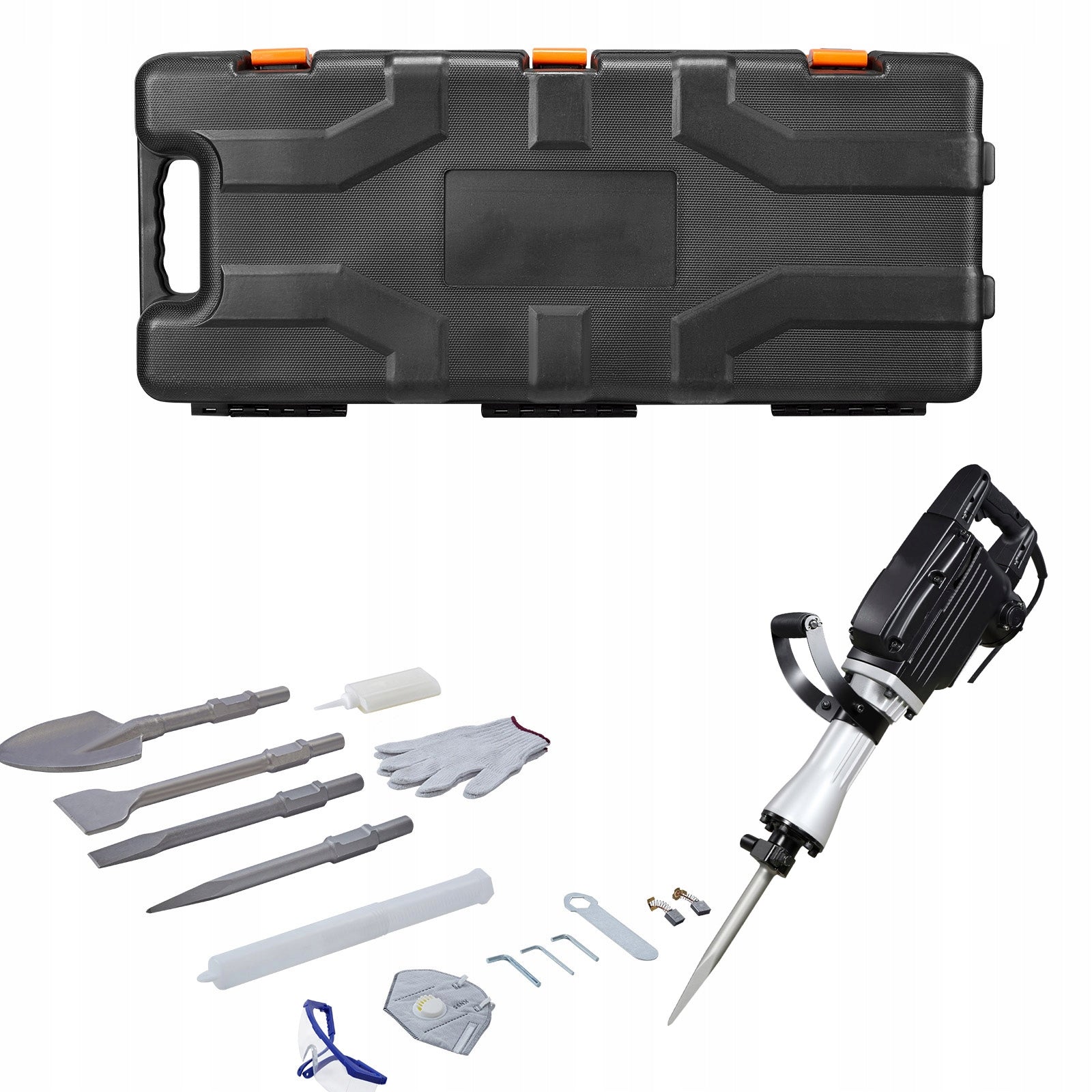 Demolition Hammer 2800W With 3 Chisels Clay Shovel And Protective Glasses