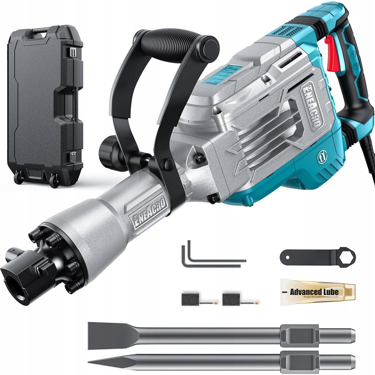 Demolition hammer ENEACRO 1700W 65J with 2 chisels and transport box