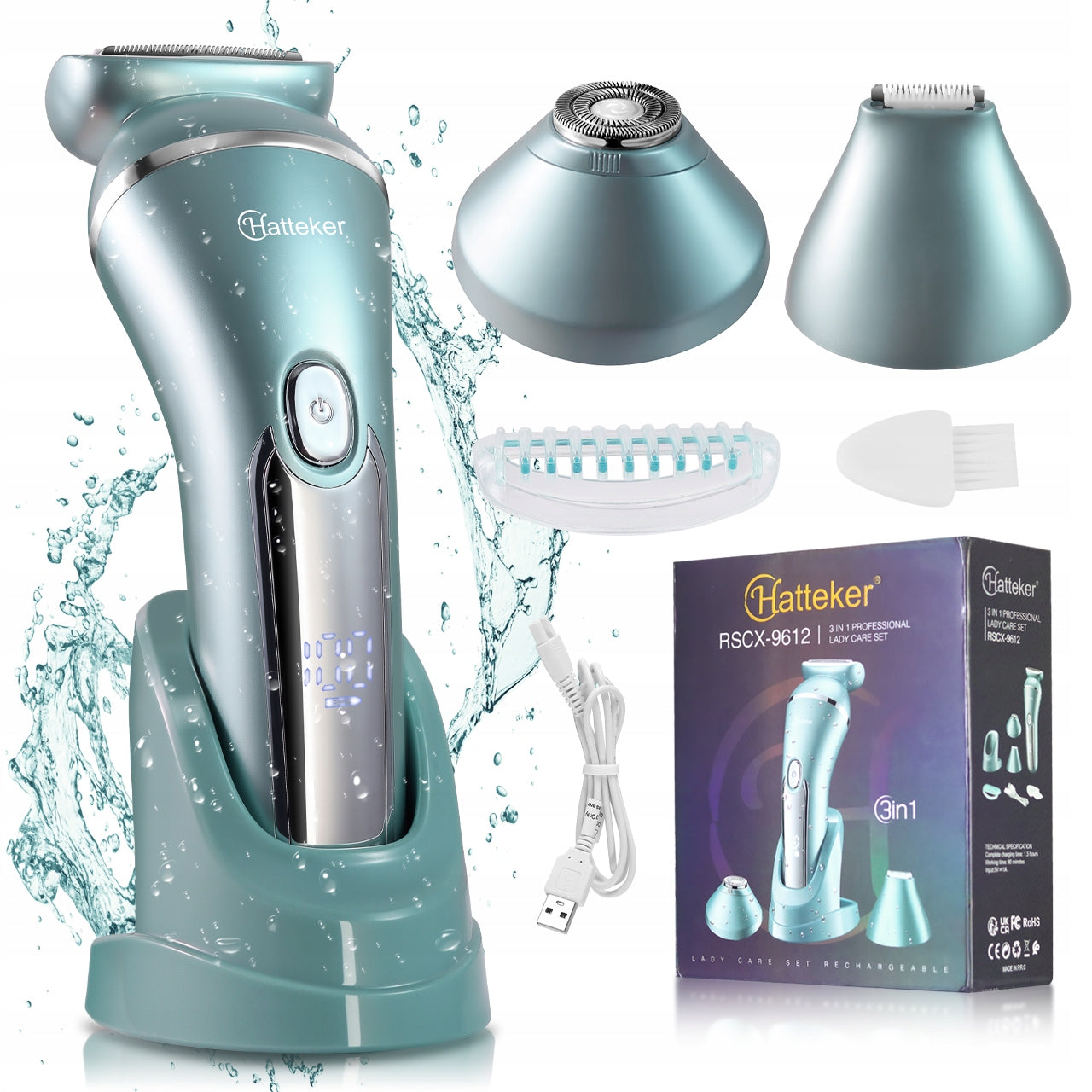 Depilator HATTEKER RSCX-9612 golarka dla kobiet + twarzy 3w1 Niebieski