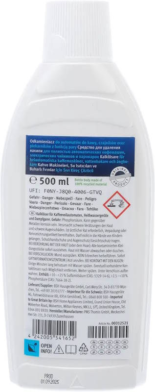 Descaler Bosch / Siemens 00312521 00311968 311138 311680 500ml Manufacturer code 311968