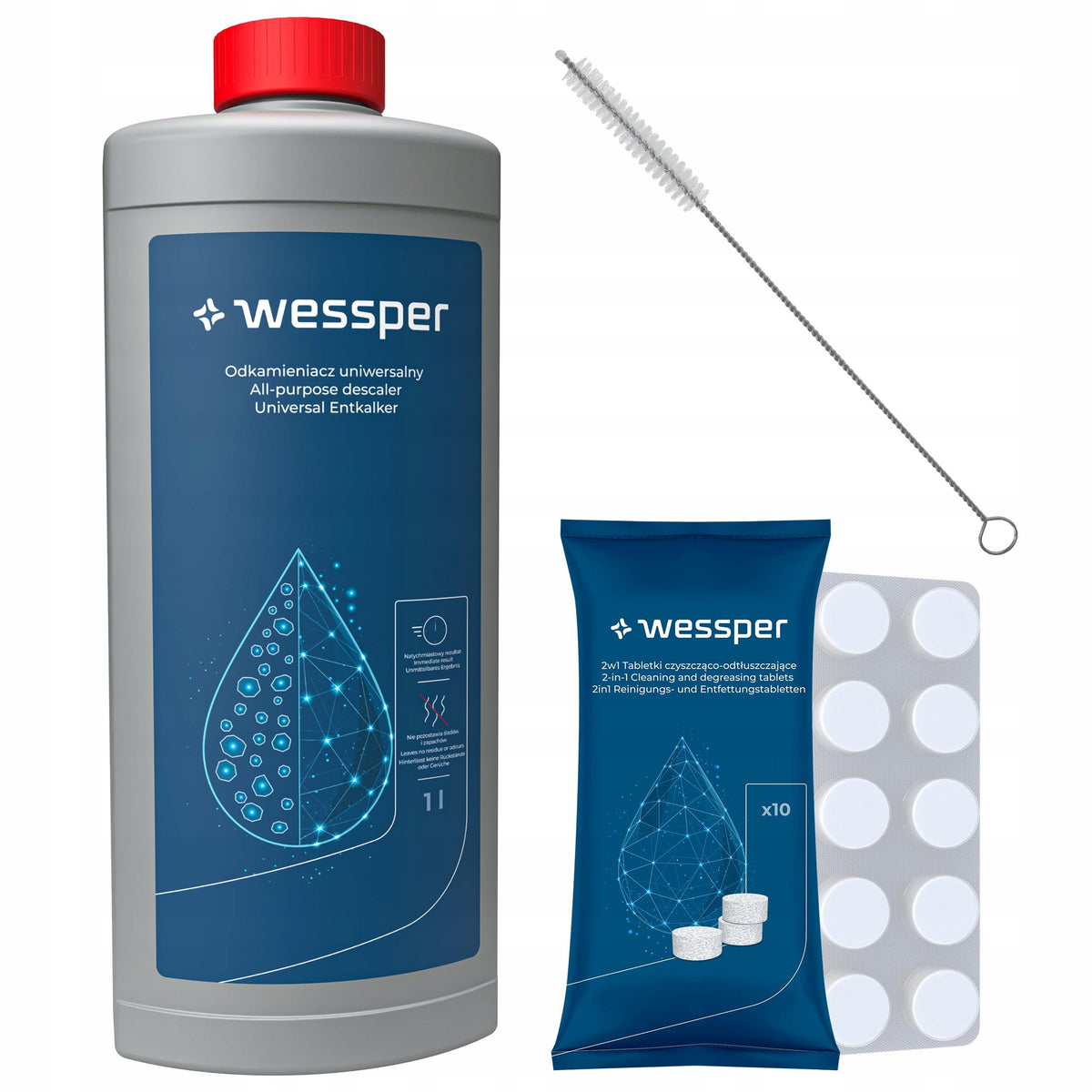 Descaler Wessper for 1L machine + Degreasing tablets 10x + Cutter