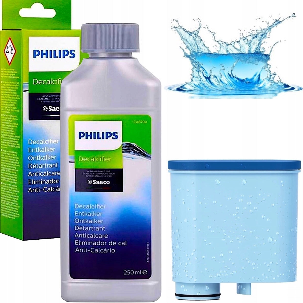 Descaler for Philips CA6700 + 1x AquaClear water filter for Saeco