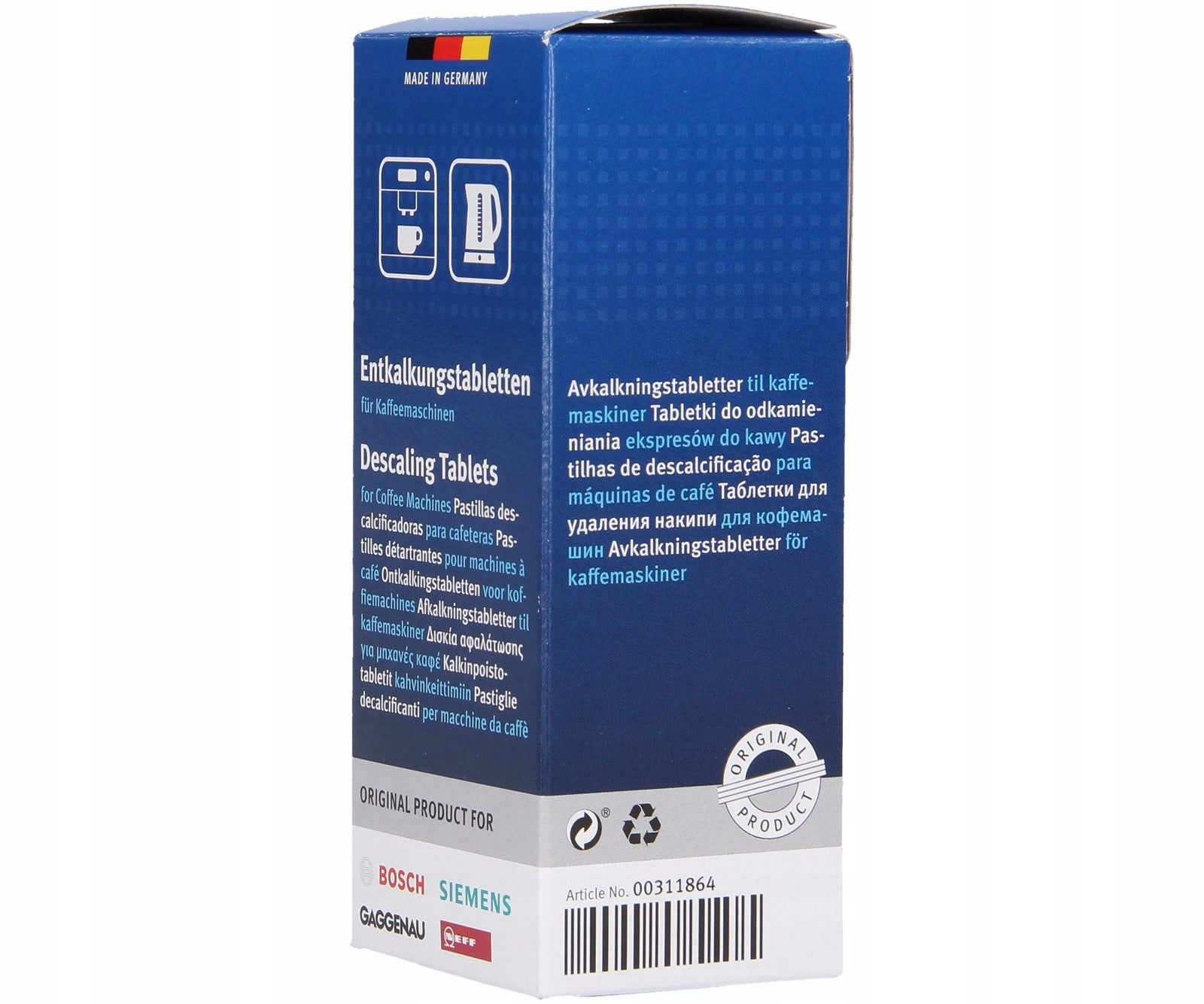 Descaling + cleaning tablets BOSCH SIEMENS Product weight with unit packaging 0 kg