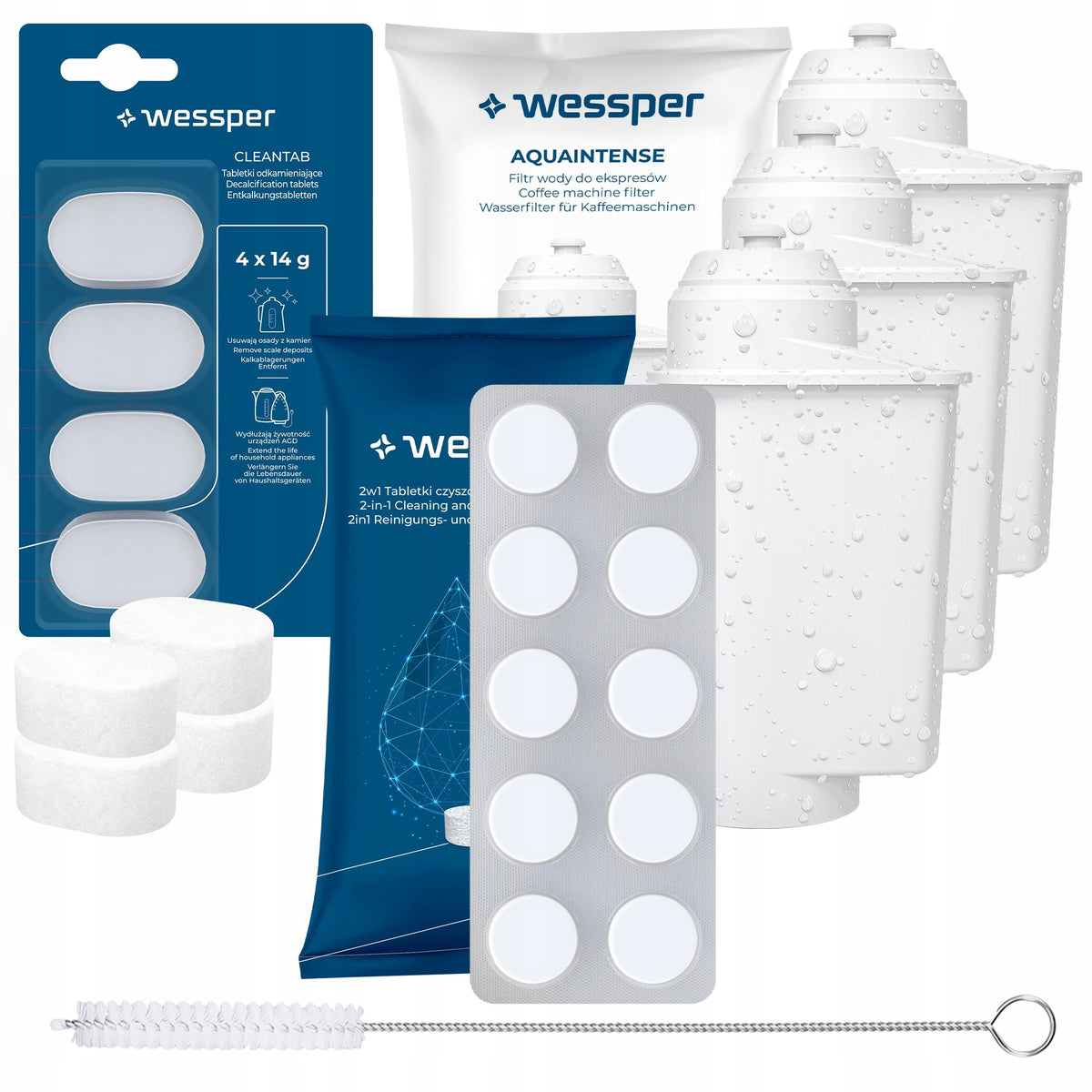 Descaling tablets for cleaning the machine + 3x water filter Wessper