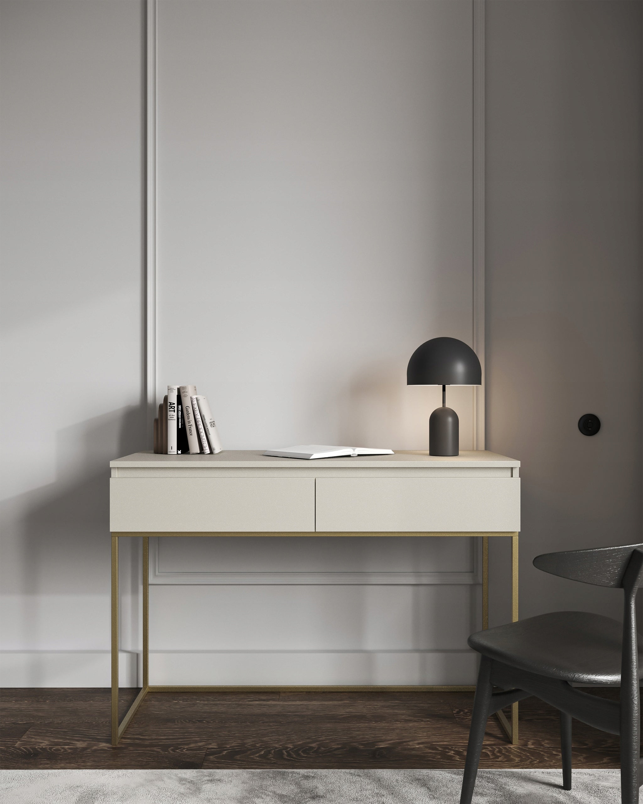 Desk/Dressing Table Bemmi with drawers grey-beige with gold legs Brand Selsey