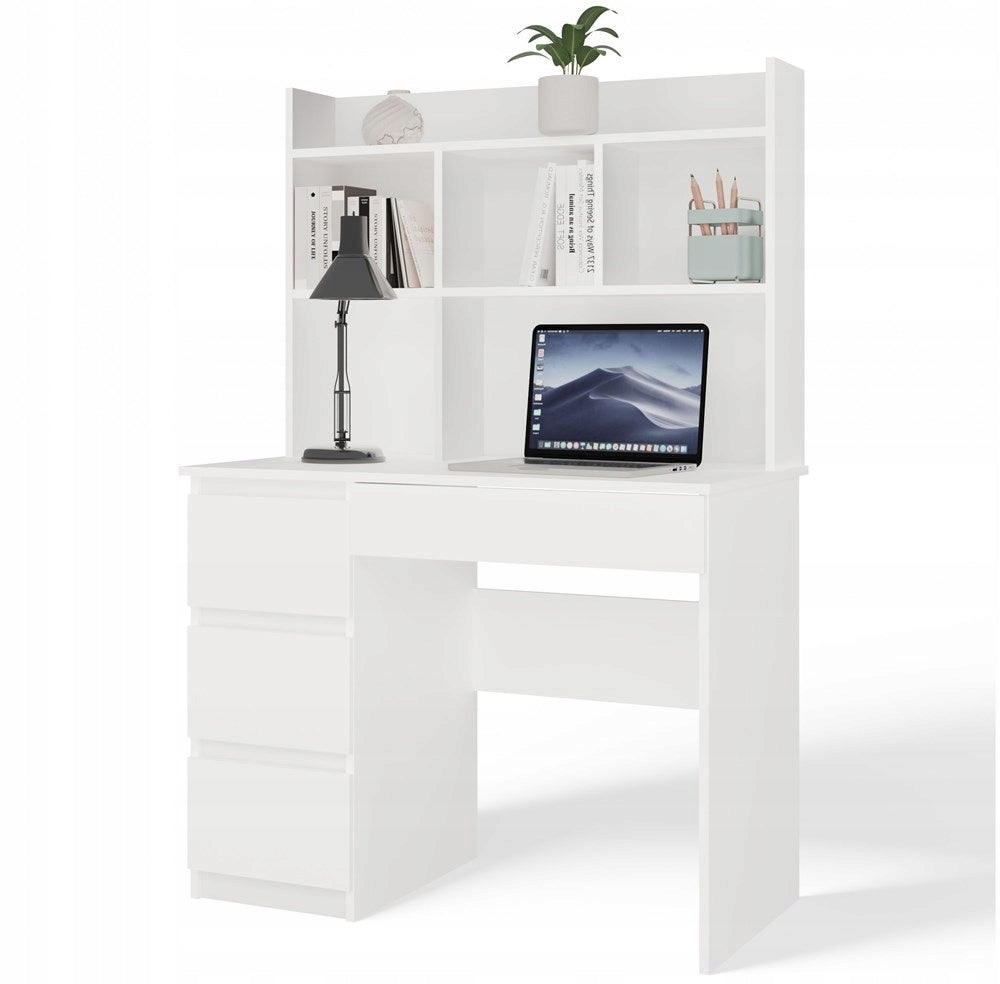 Desk MIJAS Left With Extension White Mat 4 Drawers 4 Shelves For Room Office