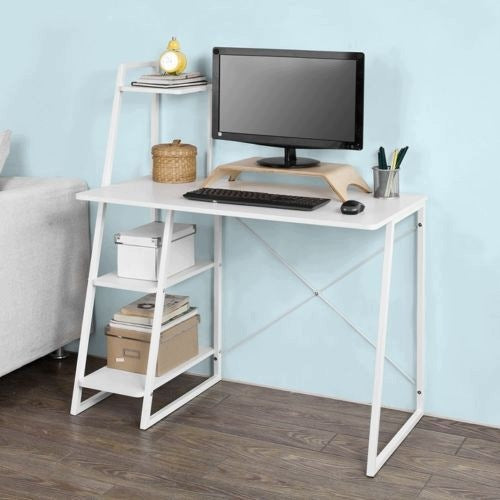 Desk white bookcase shelf metal frame roomy